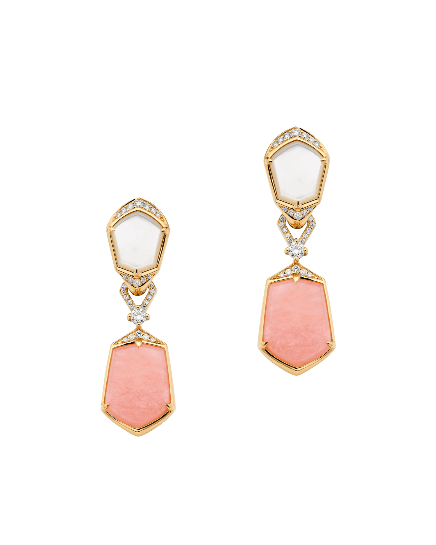 Pink Opal Megisti Earrings | Mother of Pearl, Pink Opals and Yellow Gold 1
