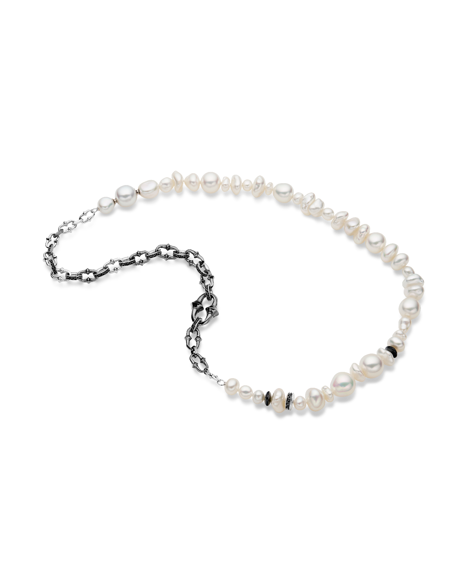 Diver Pearl Necklace | 6-11mm Pearls, White Gold, and Palladium
