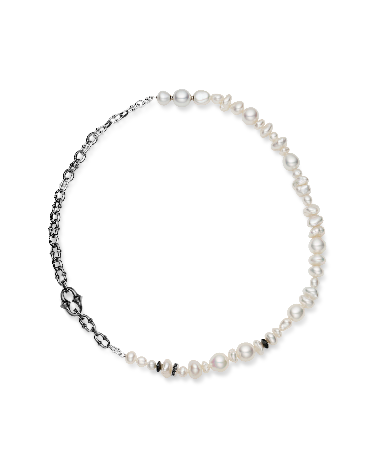 Diver Pearl Necklace | 6-11mm Pearls, White Gold, and Palladium