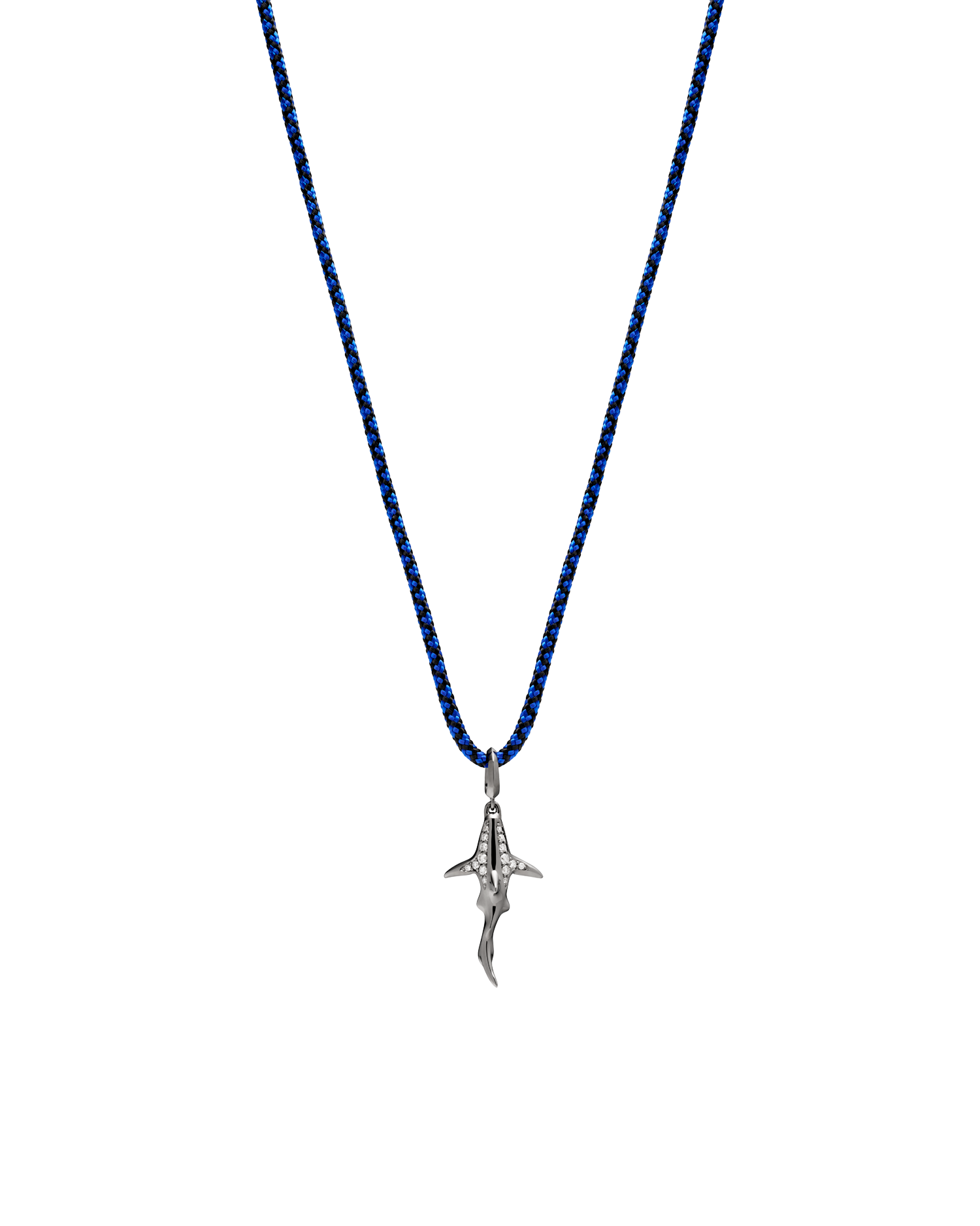 Diver Black Shark Pendant Cord Necklace | Diamond, Palladium and White Gold