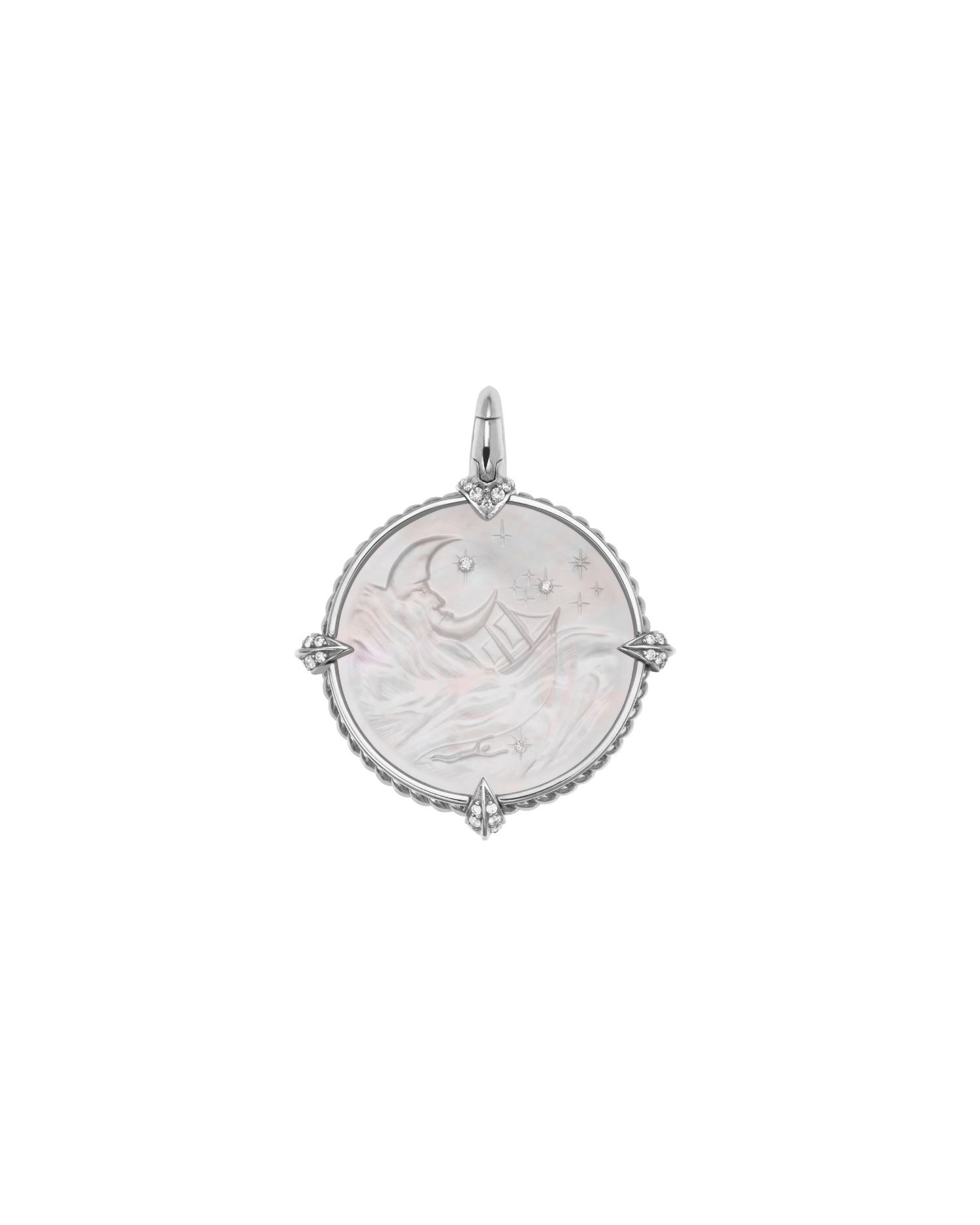 Mermaid Coin Charm | Mother of Pearl, Diamonds and White Gold