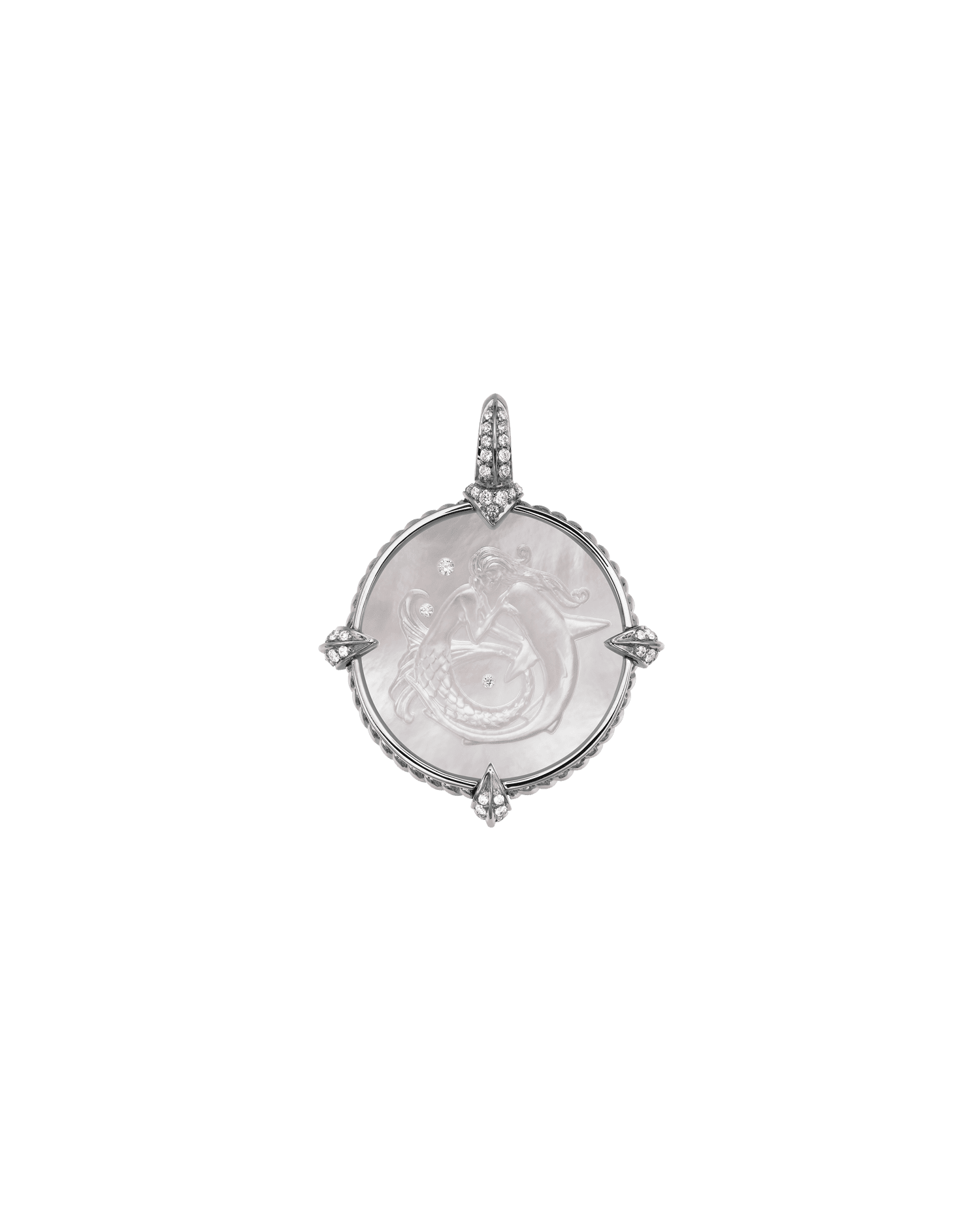 Petite Mermaid Coin Charm | Mother of Pearl, Diamonds and White Gold 1
