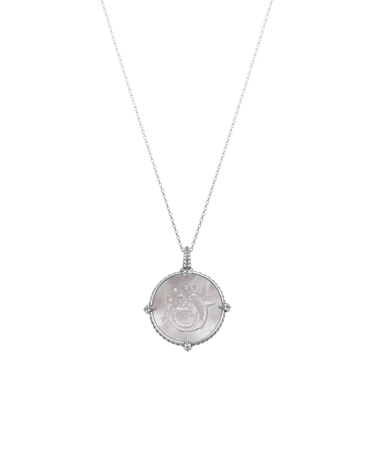 Petite Mermaid Coin Charm | Mother of Pearl, Diamonds and White Gold 3