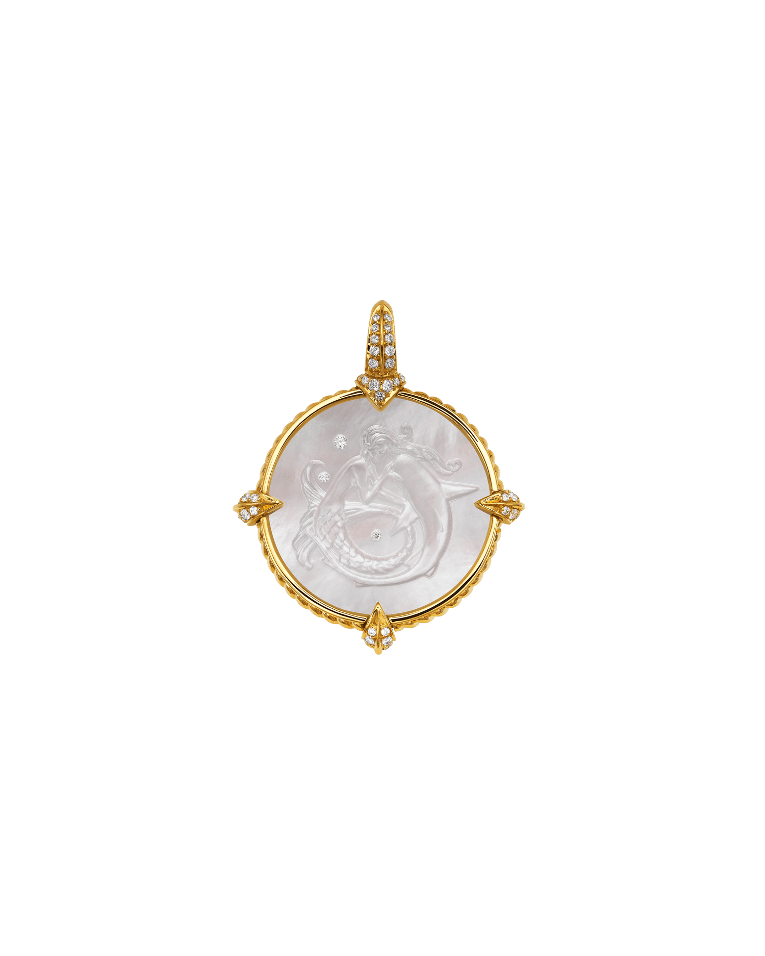 Petite Mermaid Coin Charm | Mother of Pearl, Diamonds, and Yellow Gold 1