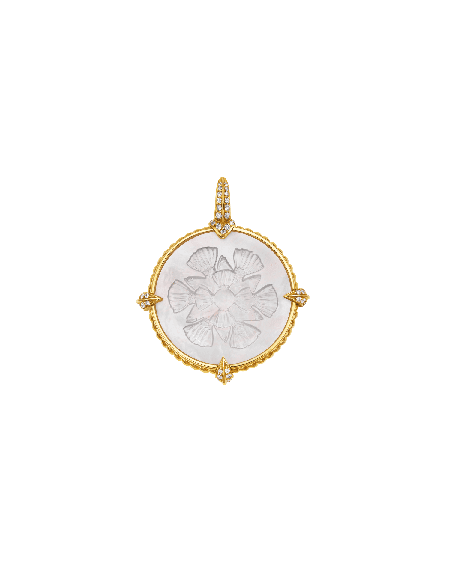 Petite Mermaid Coin Charm | Mother of Pearl, Diamonds, and Yellow Gold 2