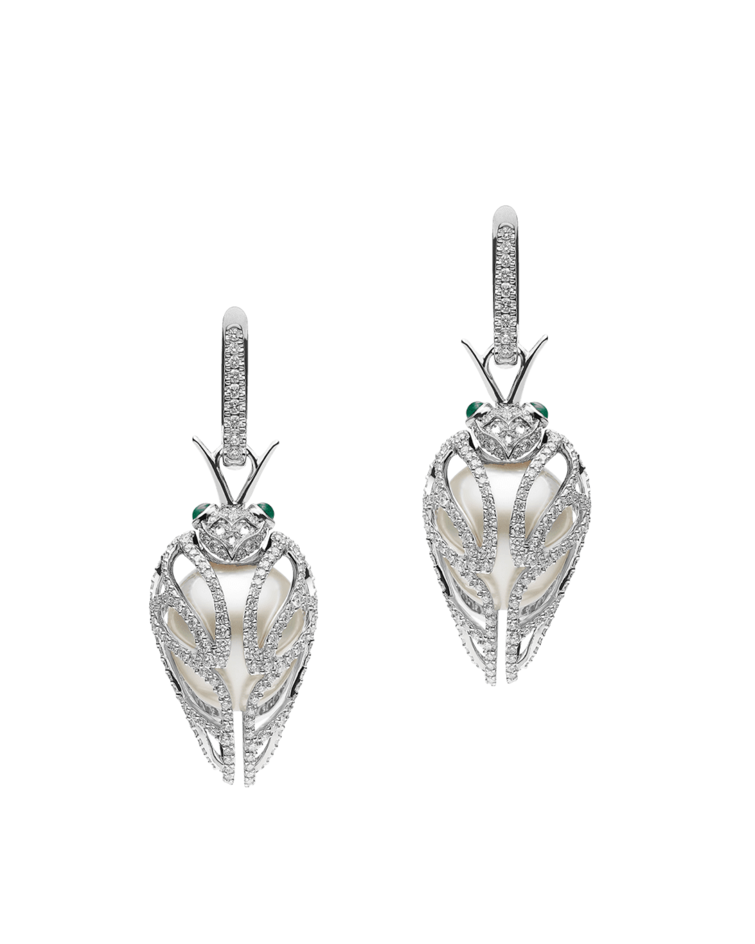 Monsoon Cicada Pearl Earrings | 12-13mm Oval Pearls, Diamonds, and White Gold