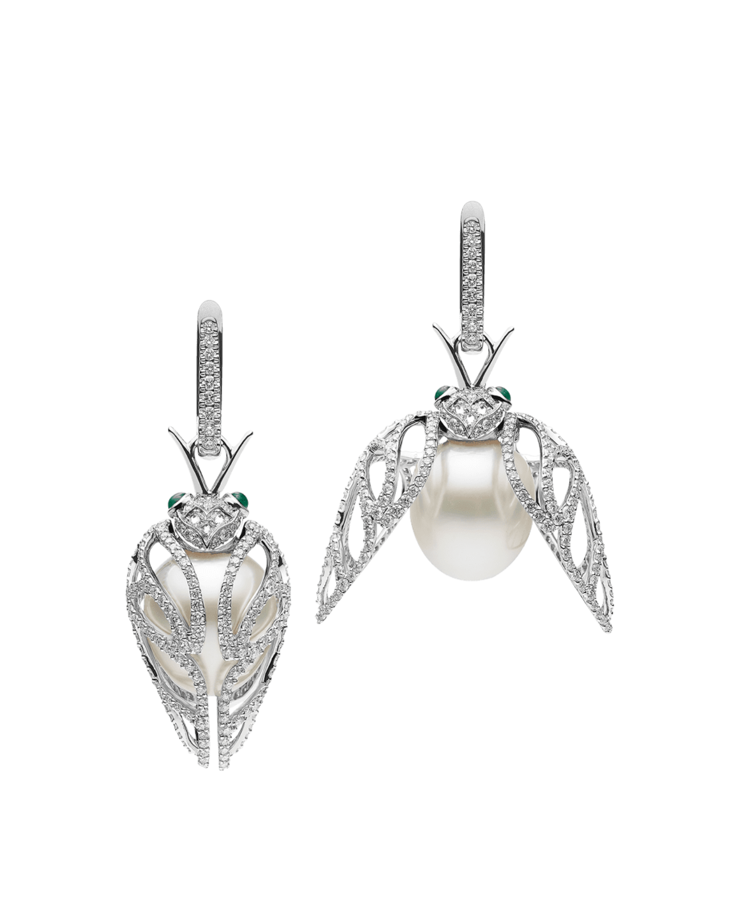 Monsoon Cicada Pearl Earrings | 12-13mm Oval Pearls, Diamonds, and White Gold