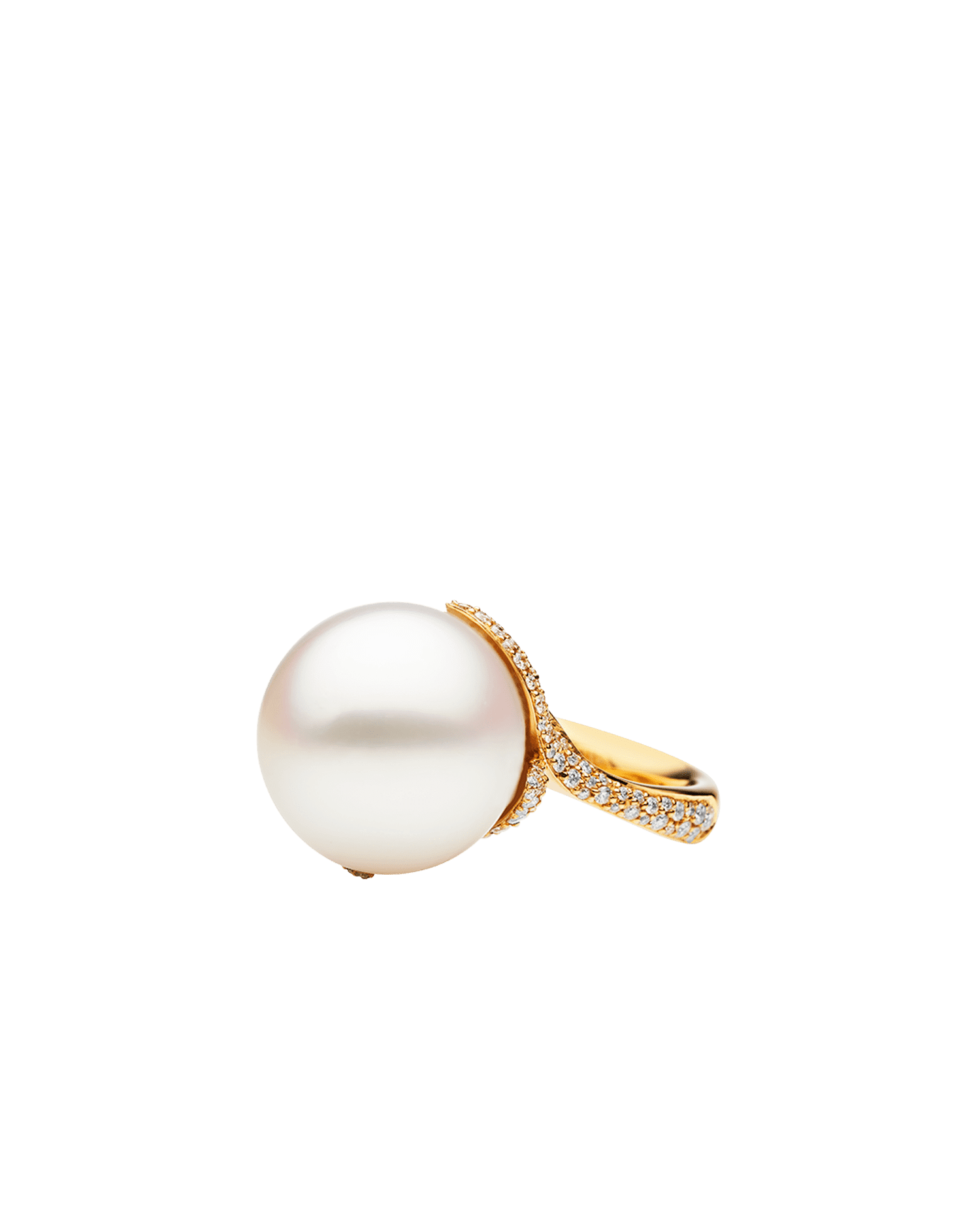 Wildflower Petal Pearl Ring | 15mm Oval Pearl, Diamonds and Yellow Gold 3