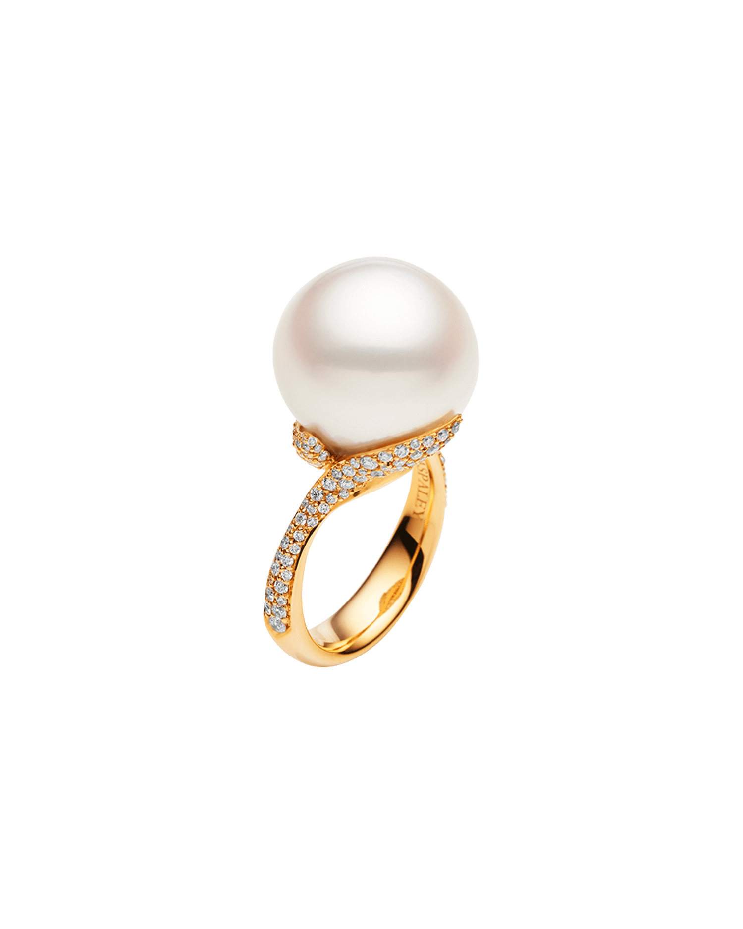 Wildflower Petal Pearl Ring | 15mm Oval Pearl, Diamonds and Yellow Gold 2