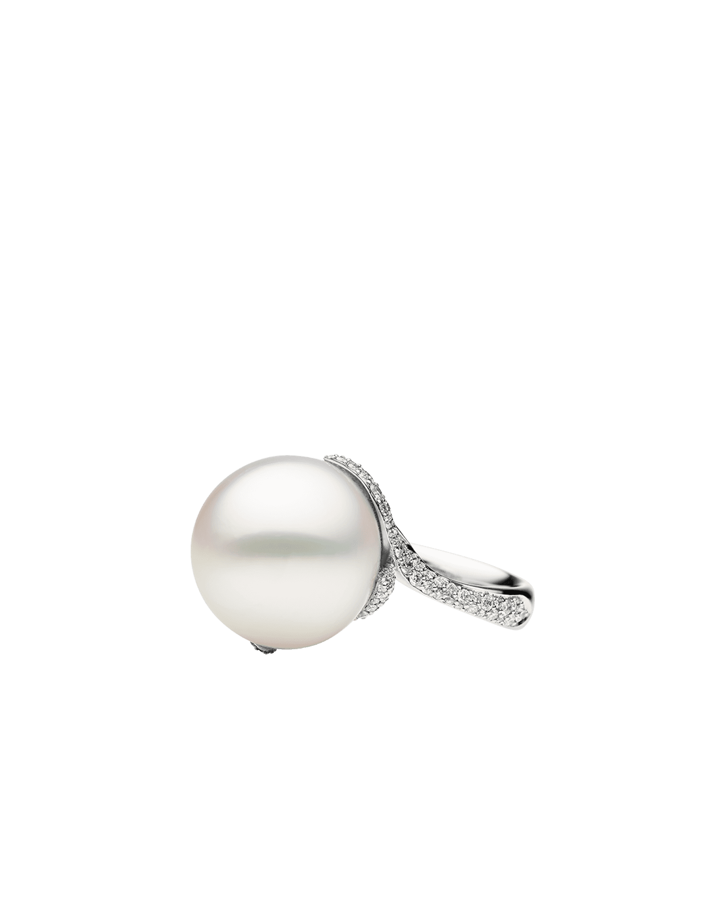 Wildflower Petal Pearl Ring | 15mm Oval Pearl, Diamonds and White Gold 3