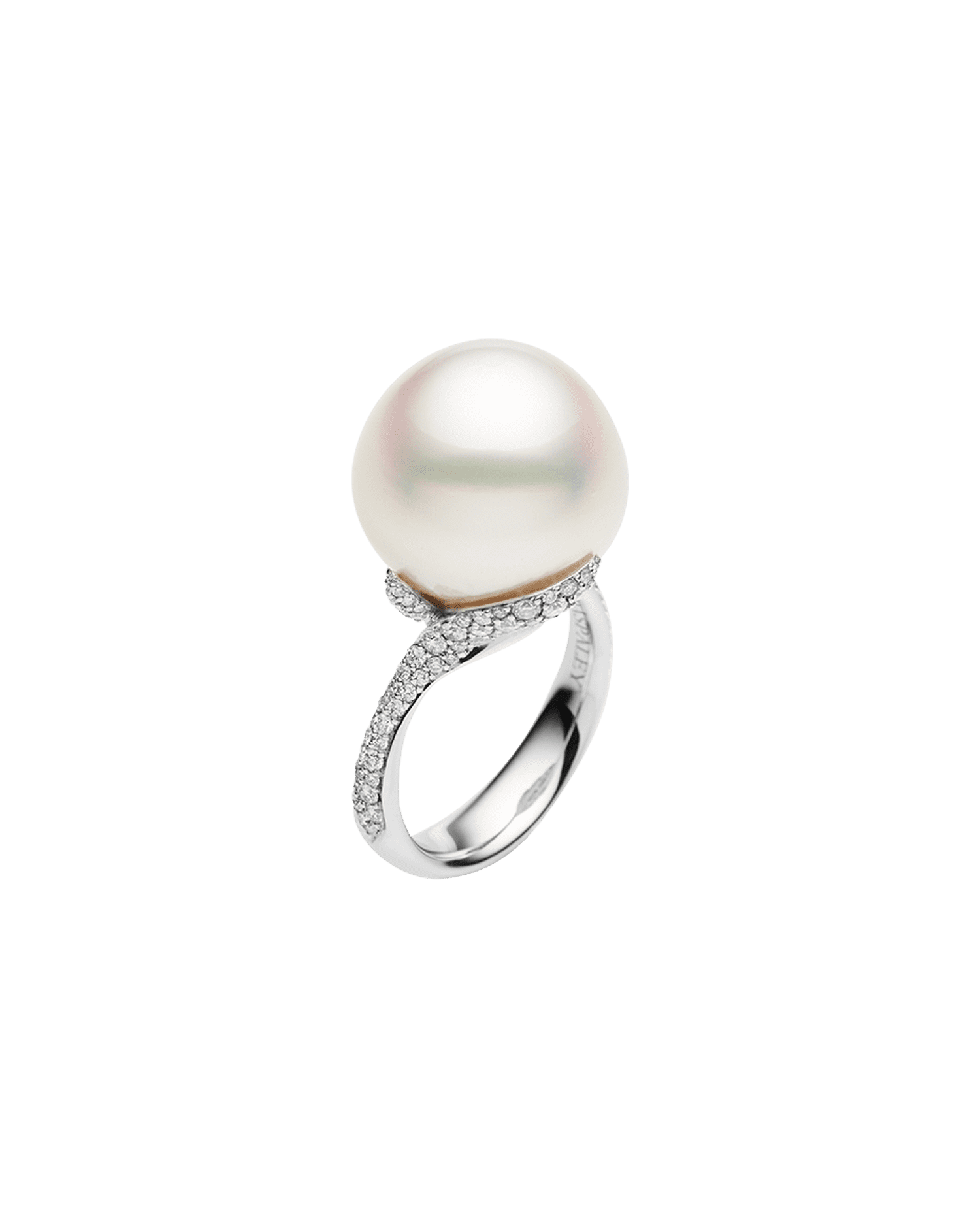 Wildflower Petal Pearl Ring | 15mm Oval Pearl, Diamonds and White Gold 2