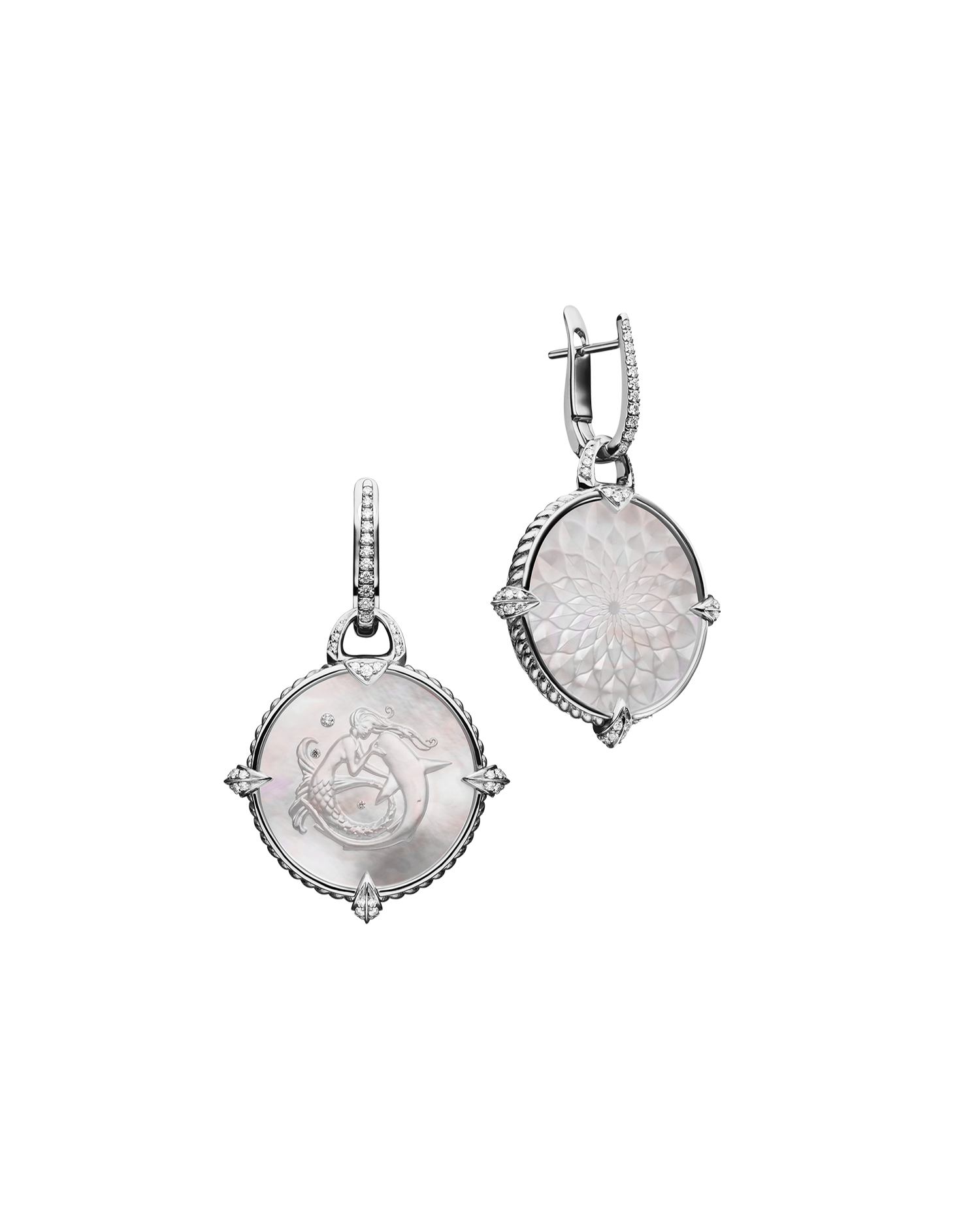 Coin Charm Diamond Earrings | Mother of Pearl, Diamonds, White Gold 2