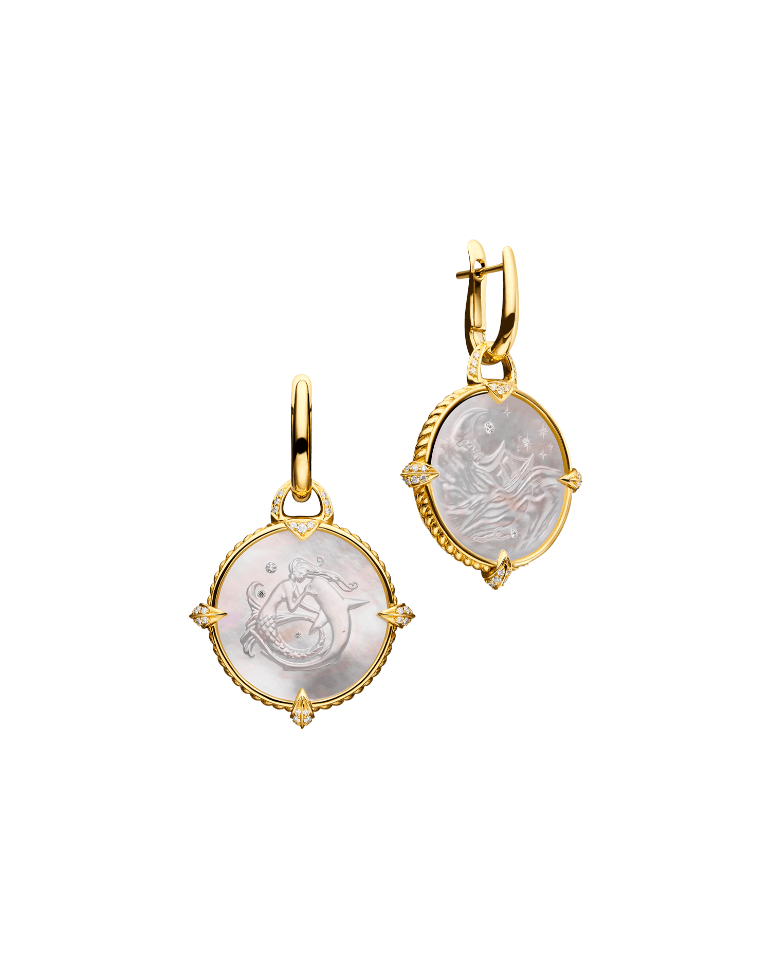 Coin Charm Earrings | Mother of Pearl, Diamonds, and Yellow Gold 2
