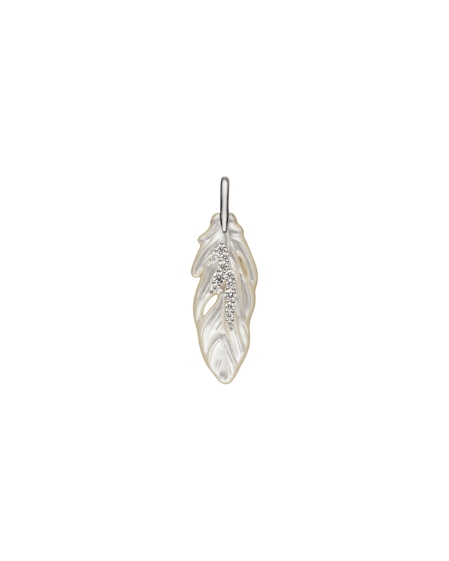 Single Feather Necklace | Mother of Pearl, Tsavorites, and White Gold 3