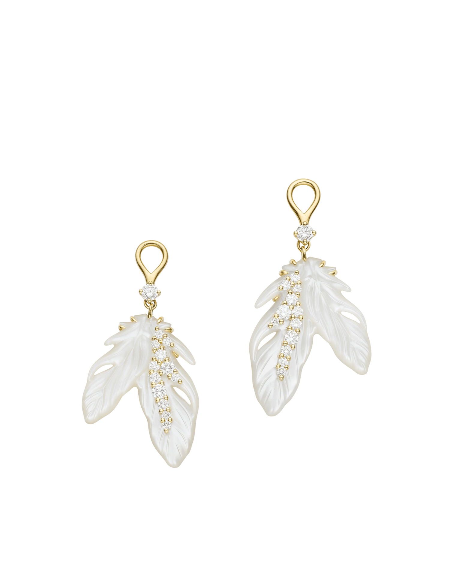 Mother Of Pearl and Diamond Feather Earring Enhancers Yellow Gold E22AE00Y