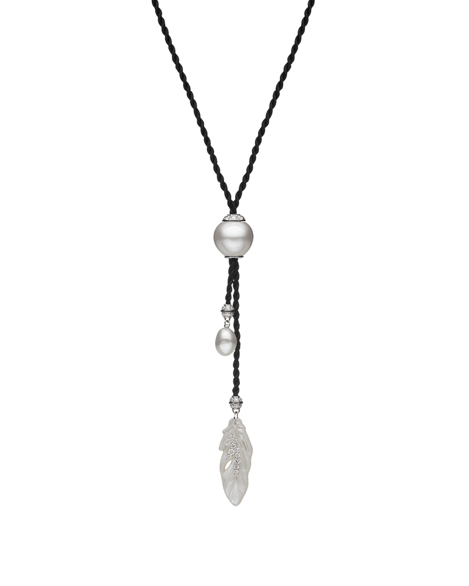 Diamond Feather Silk Pearl Necklace | 13mm Keshi Pearl, Mother of Pearl, and White Gold 1