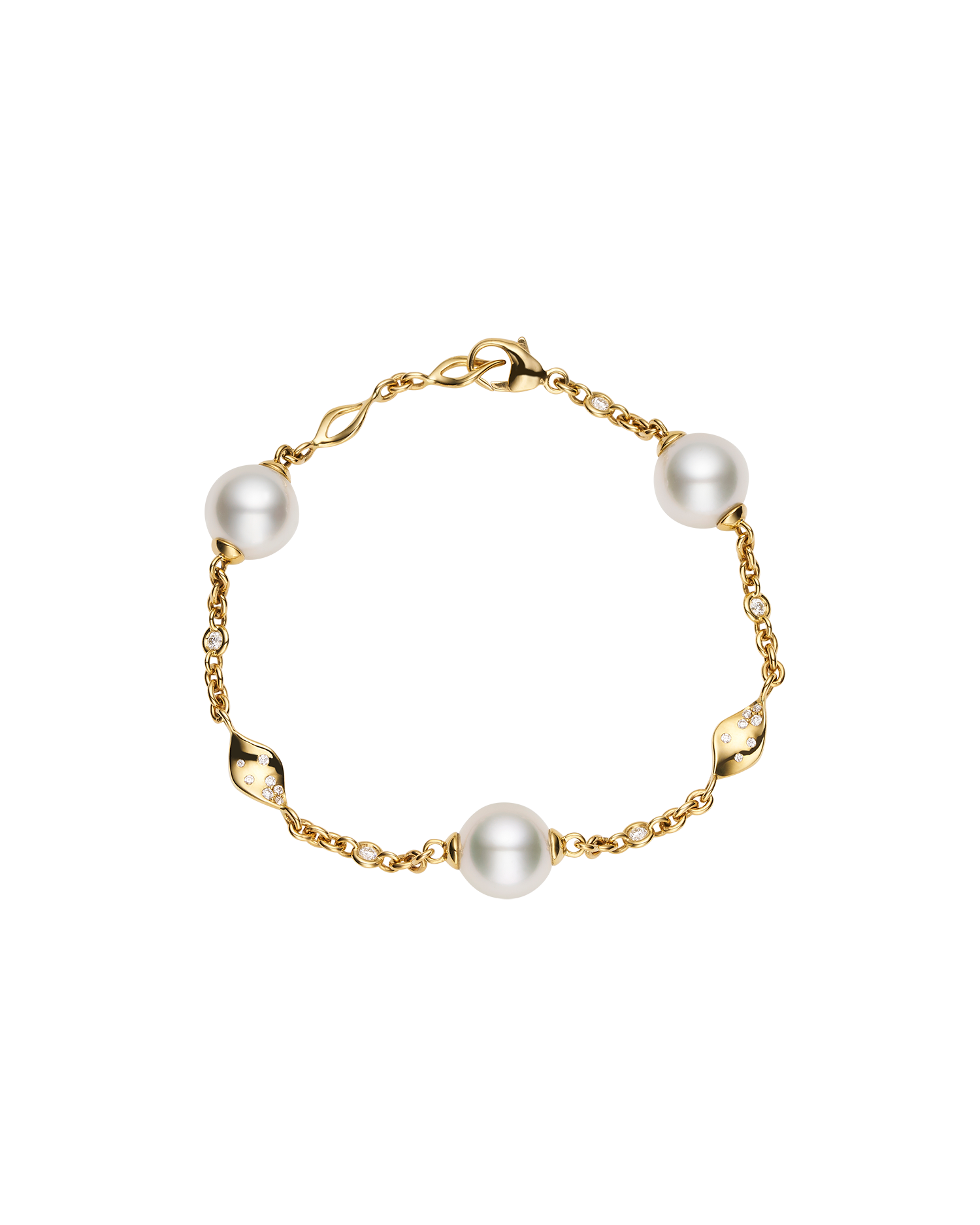 Paradis Pearl Bracelet | 10mm Round Pearls, Diamonds, and Yellow Gold 1