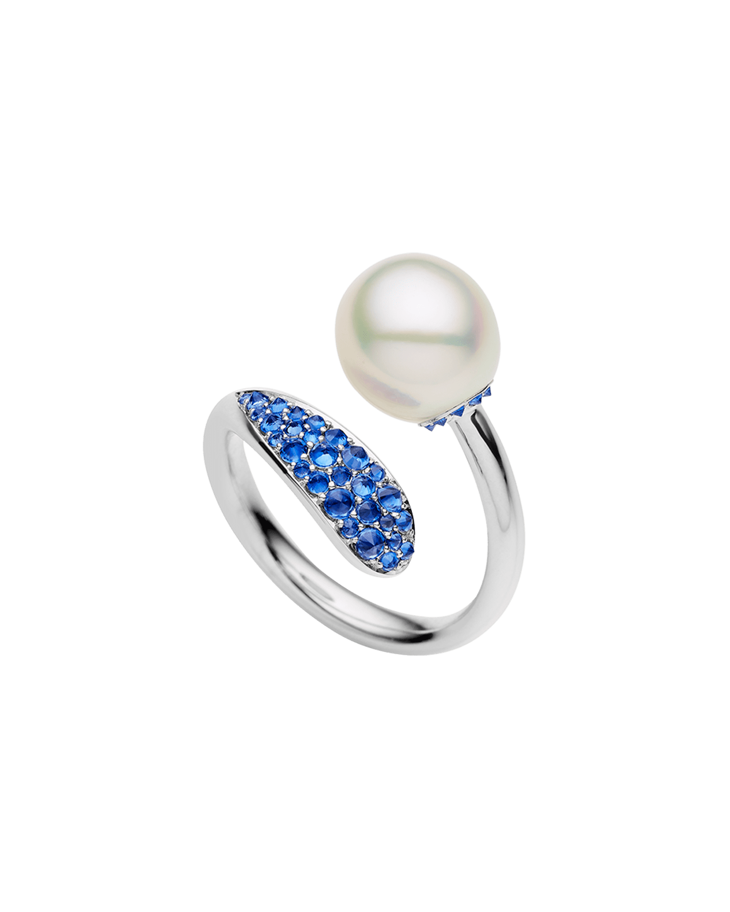 Blue Sapphire Touchstone Pearl Ring | 9mm Oval Pearl, Blue Sapphires, and White Gold 1