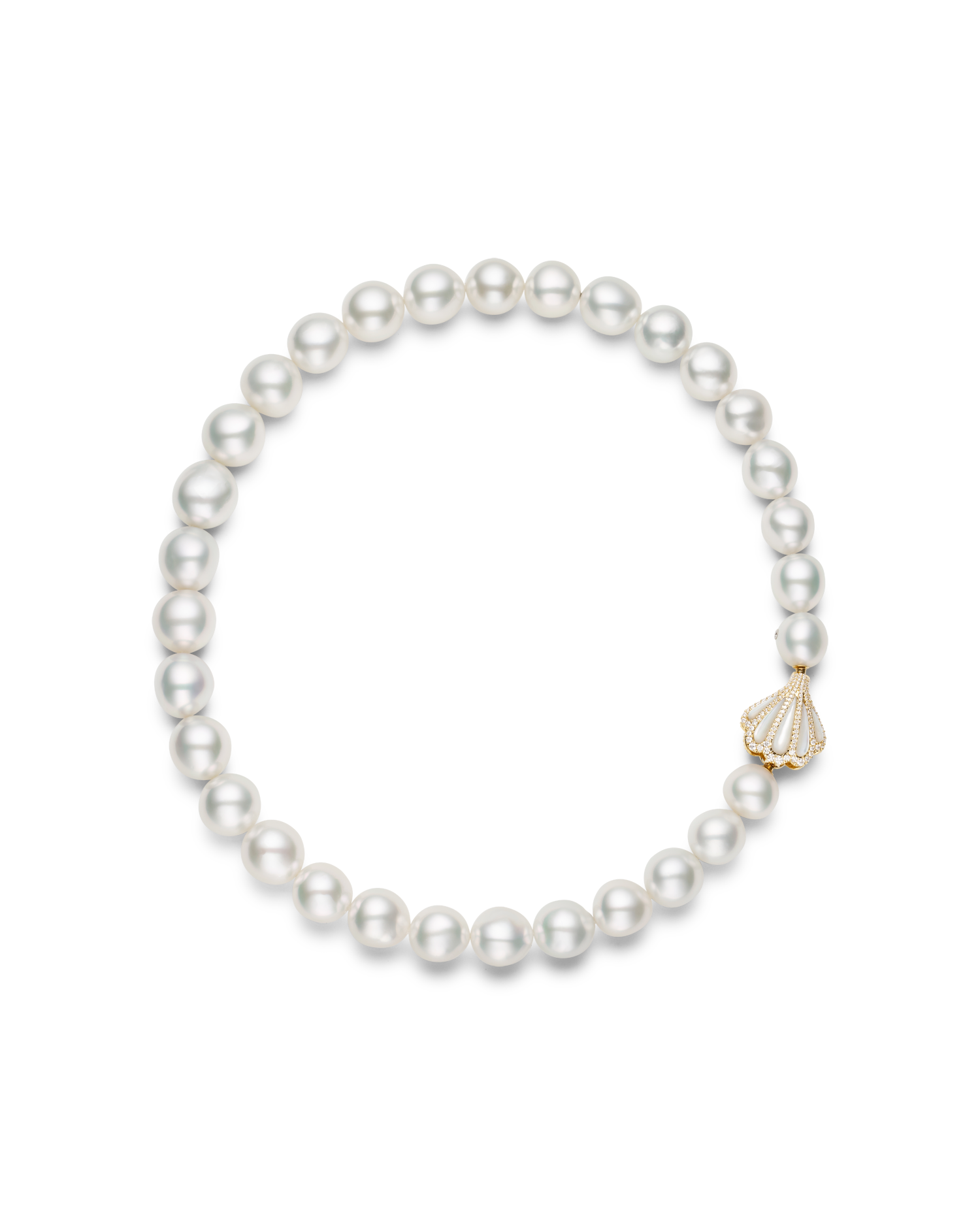 Clam Shell Diamond Clasp | Mother of Pearl, Diamonds, and Yellow Gold