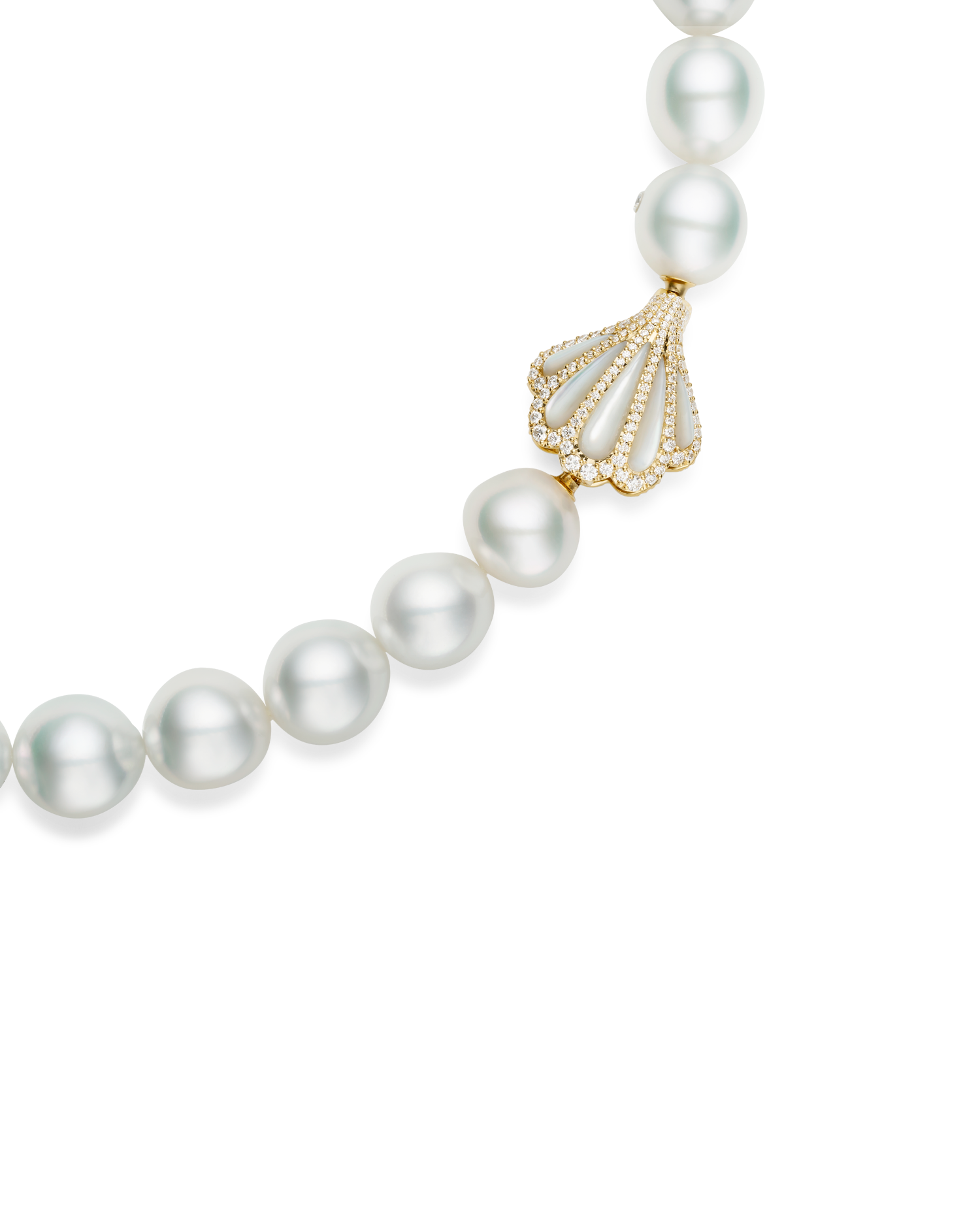 Clam Shell Diamond Clasp | Mother of Pearl, Diamonds, and Yellow Gold