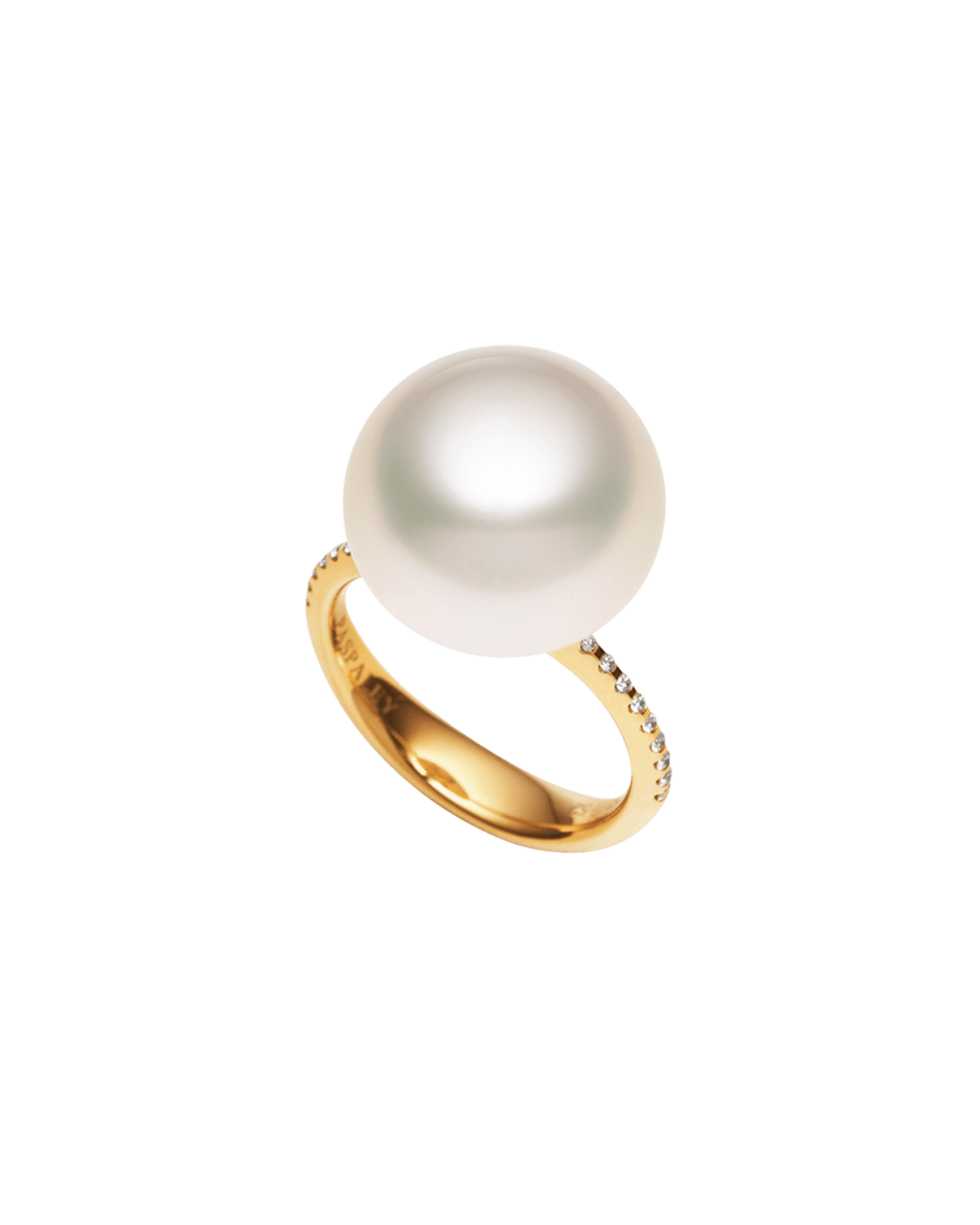 Classic Pearl Ring | 14mm Button Pearl, Diamonds, and Yellow Gold 1