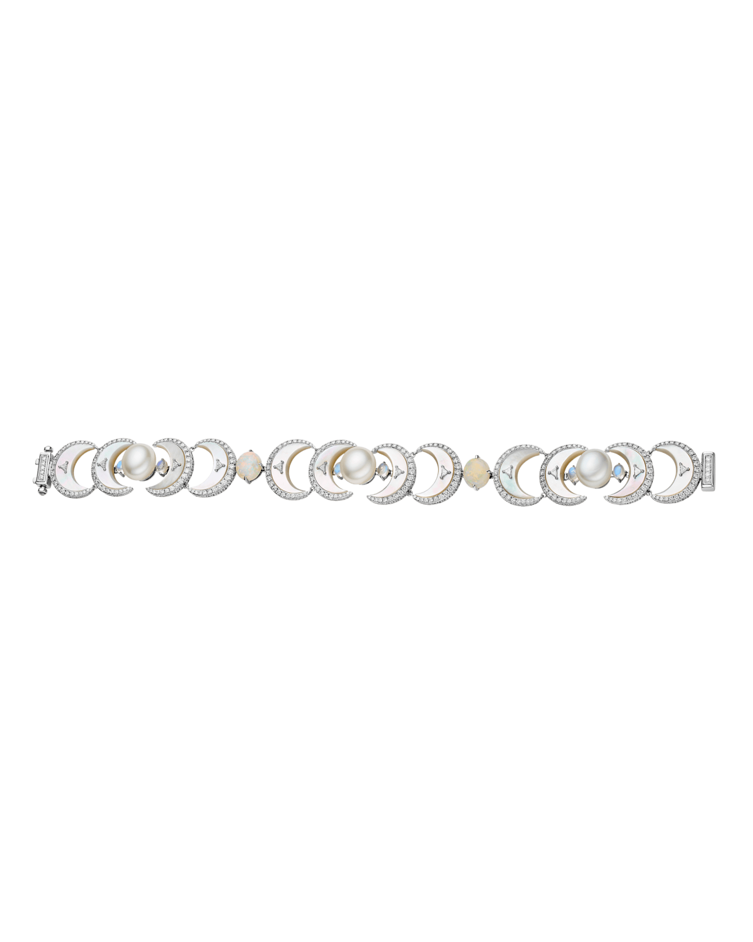 Crescent Moon Pearl Bracelet | 9mm Keshi Pearls, White Opals, and White Gold 2