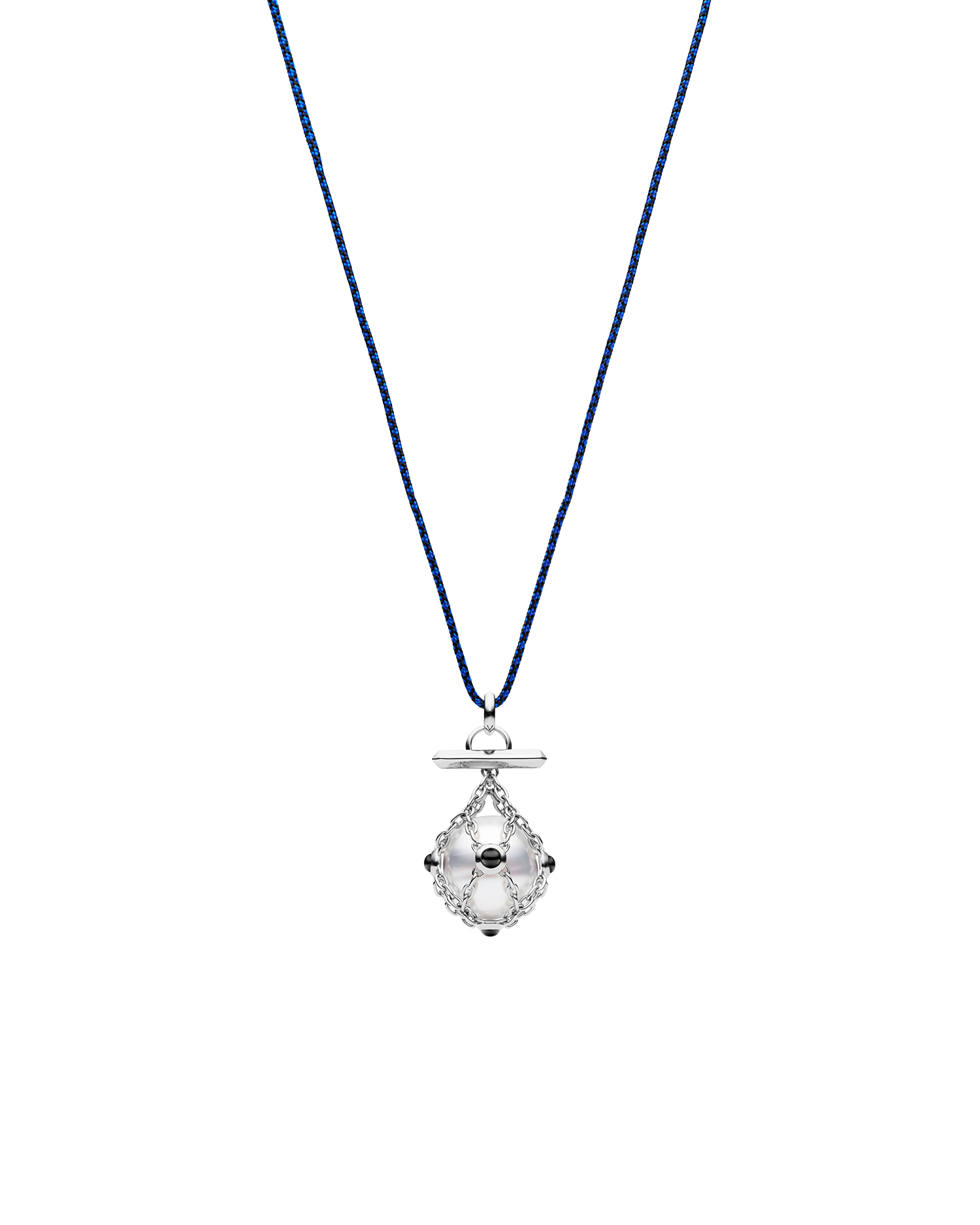 Diver Lavalier Cord Necklace | 14mm Circle Pearl, Black Spinel, and White Gold