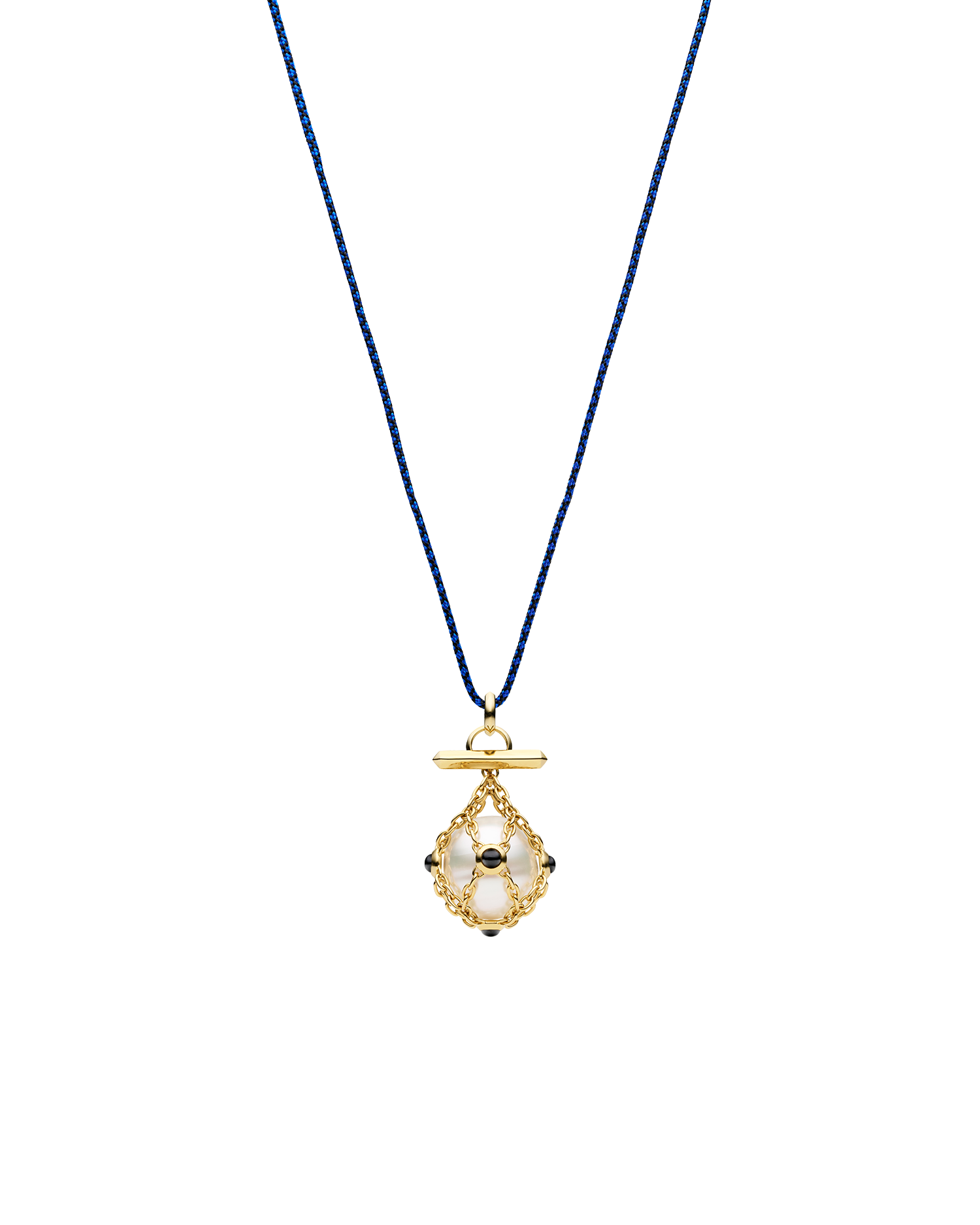Diver Lavalier Cord Necklace | 14mm Circle Pearl, Black Spinel, and Yellow Gold