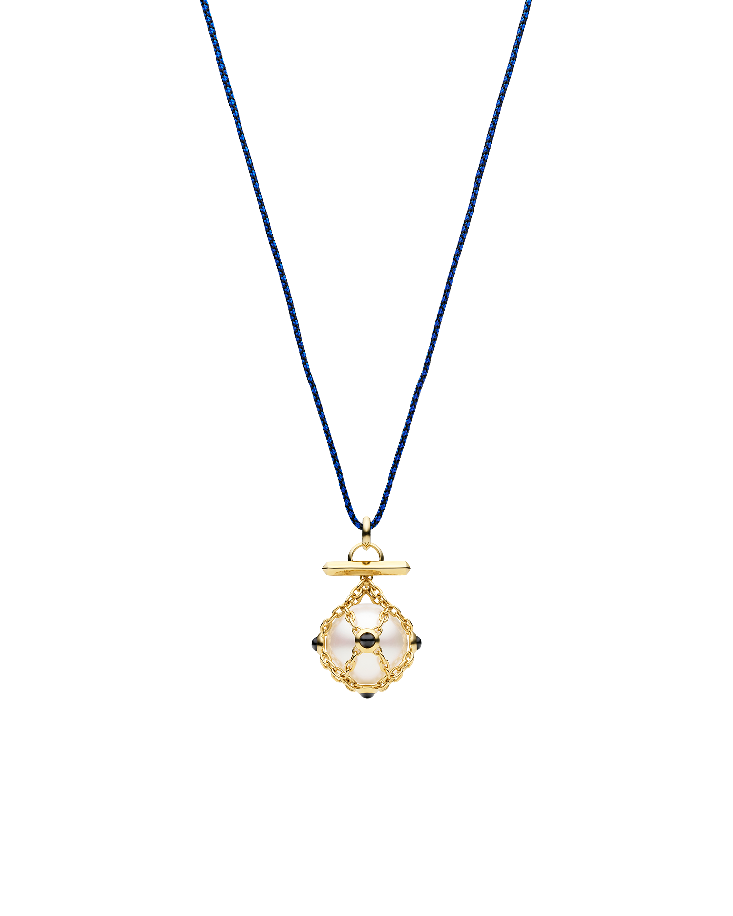 Diver Lavalier Cord Necklace | 14mm Round Pearl, Black Spinel, and Yellow Gold