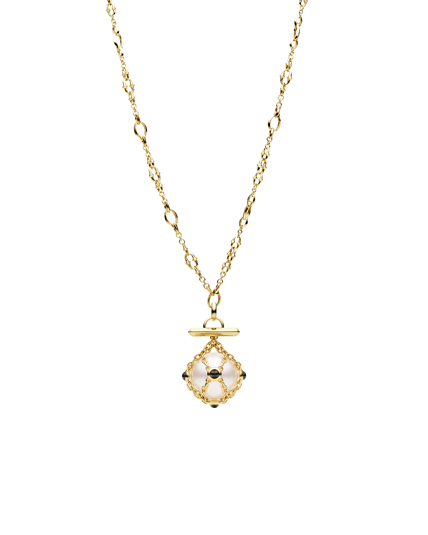 Diver Lavalier Necklace | 14mm Round Pearl, Black Spinel, and Yellow Gold