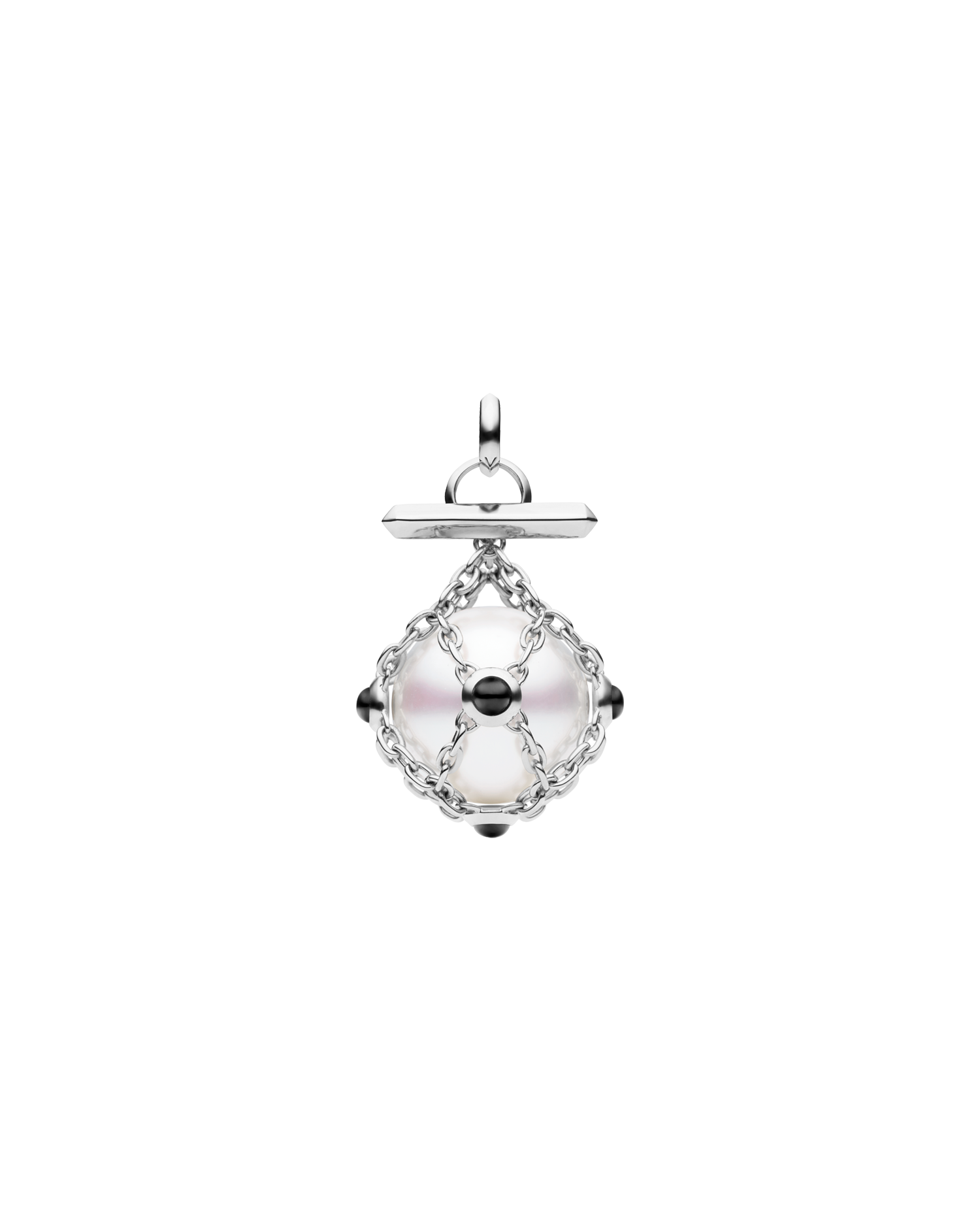 Diver Lavalier Pendant | 14mm Round Pearl, Black Spinel, and White Gold