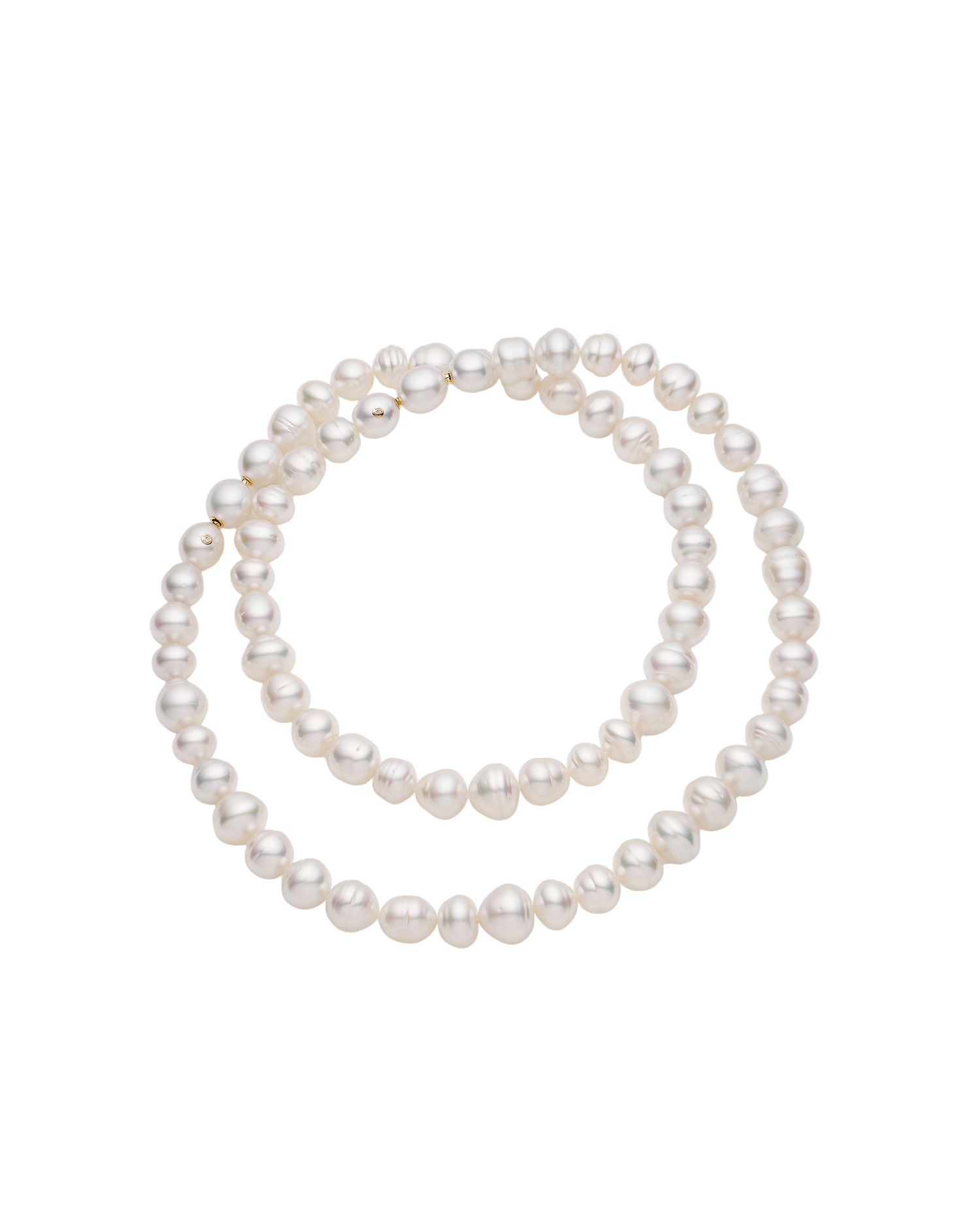 Delfini Matinee Strand Necklace | 11-14mm Circle Pearls and Rose Gold