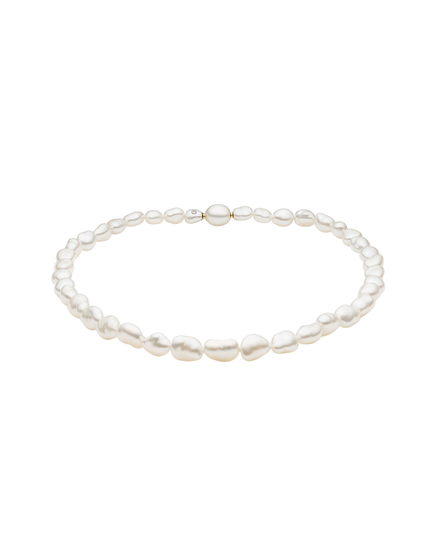 Paspaley Keshi Pearl Choker Strand Necklace | 7-10mm Keshi Baroque Pearls and Diamond