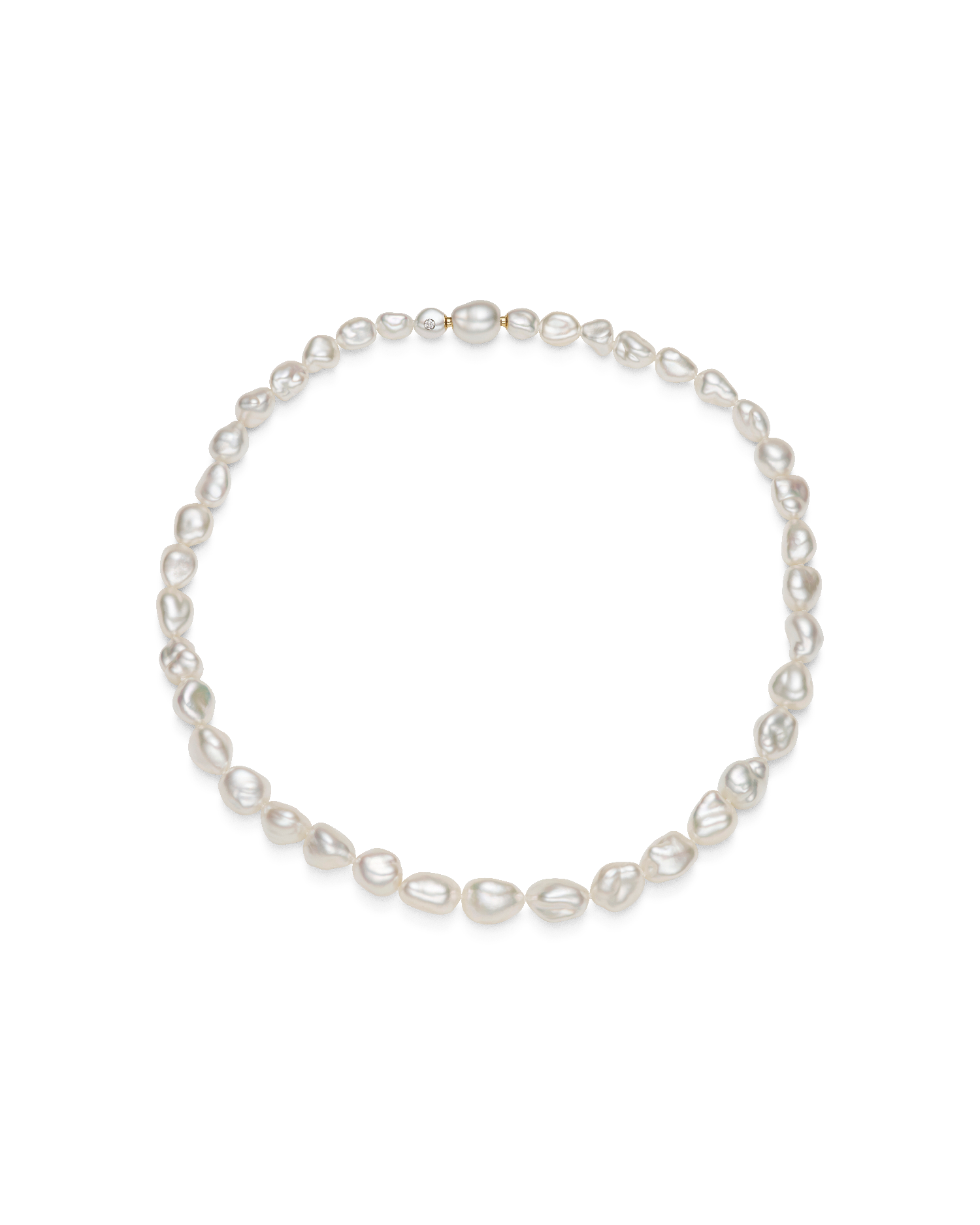 Paspaley Keshi Pearl Choker Strand Necklace | 7-10mm Keshi Baroque Pearls and Diamond
