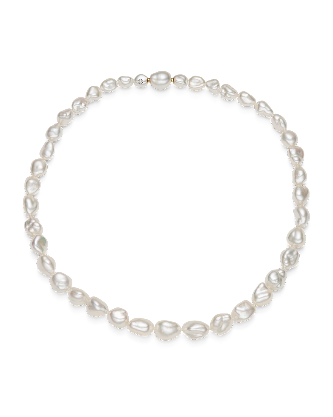 Paspaley Keshi Pearl Choker Strand Necklace | 7-10mm Keshi Baroque Pearls and Diamond