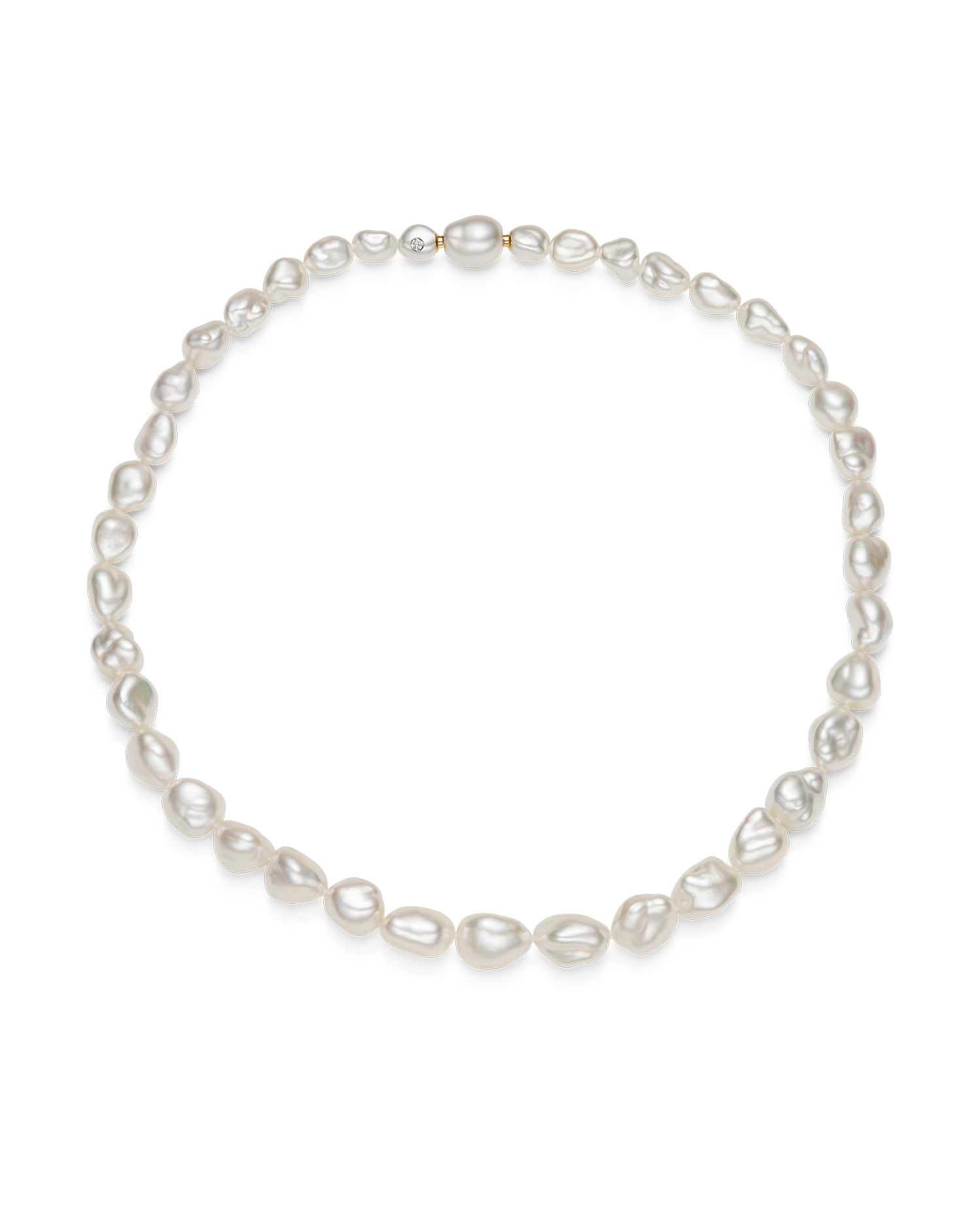 Paspaley Keshi Pearl Choker Strand Necklace | 7-10mm Keshi Baroque Pearls and Diamond
