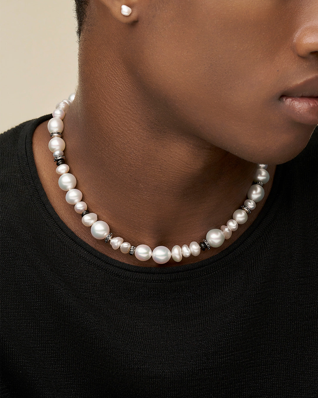 Diver Pearl Strand Necklace | 6-12mm Pearls, Black Spinel, and White Gold