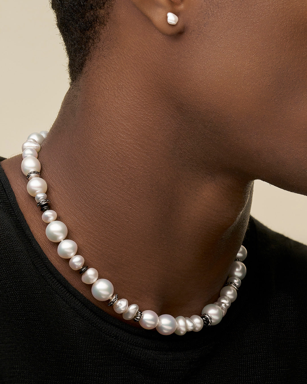 Diver Pearl Strand Necklace | 6-12mm Pearls, Black Spinel, and White Gold