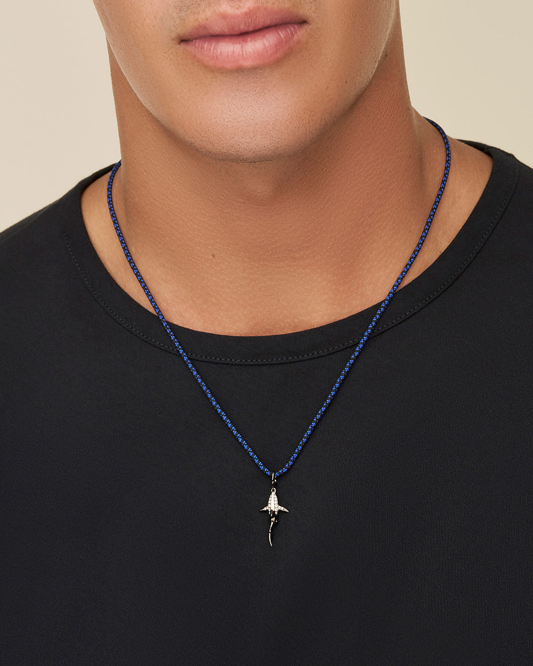 Black Shark Pendant Cord Necklace | Diamond, Ruthenium and White Gold