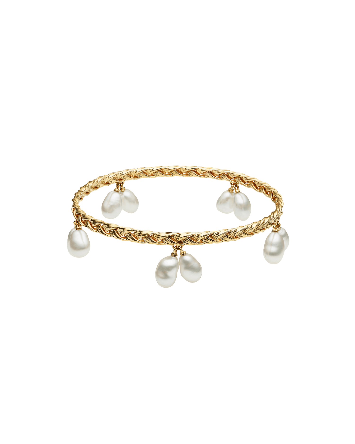 Pandanus Tassel Pearl Bangle | 10mm Keshi Pearls and Yellow Gold 2