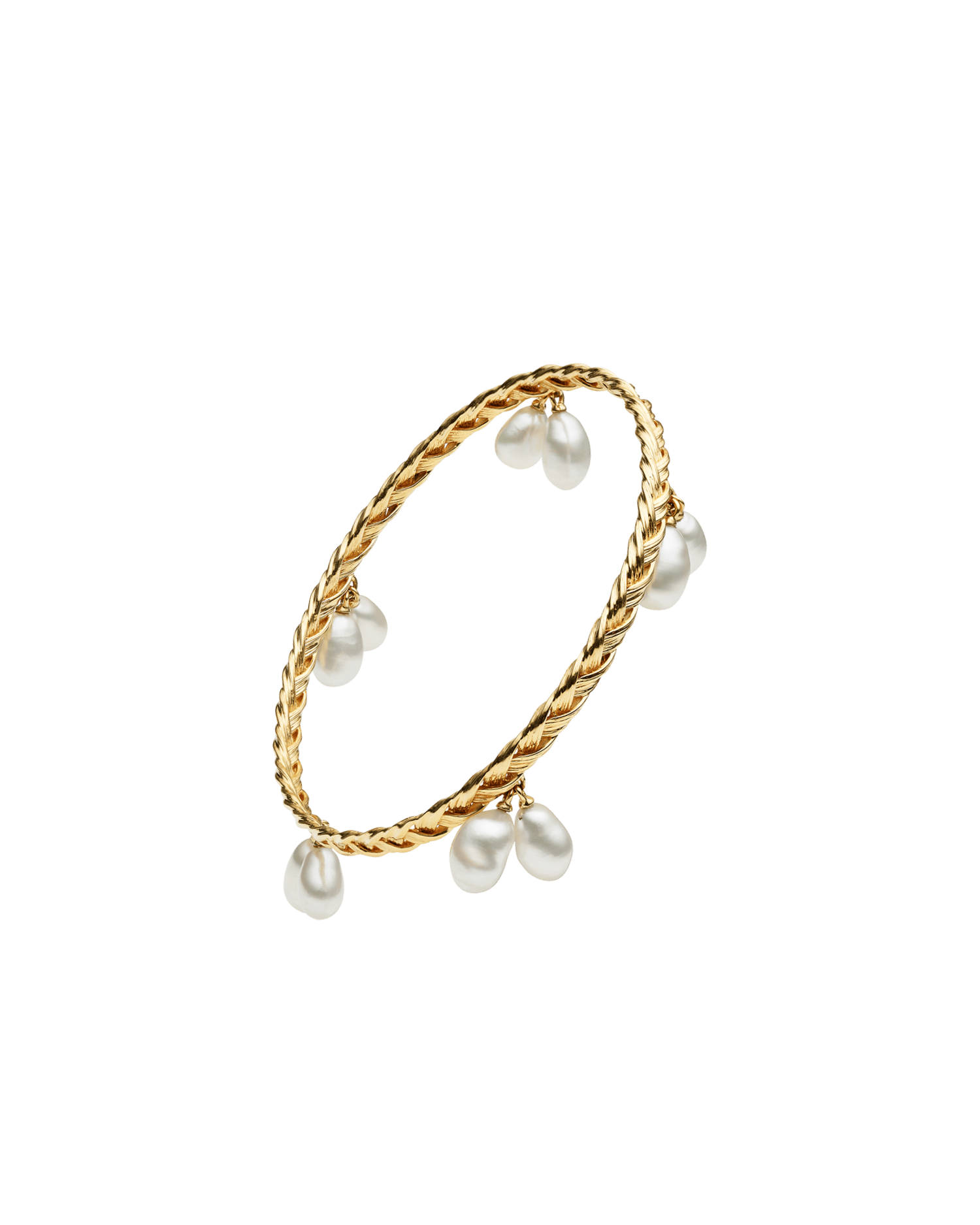 Pandanus Tassel Pearl Bangle | 10mm Keshi Pearls and Yellow Gold 1