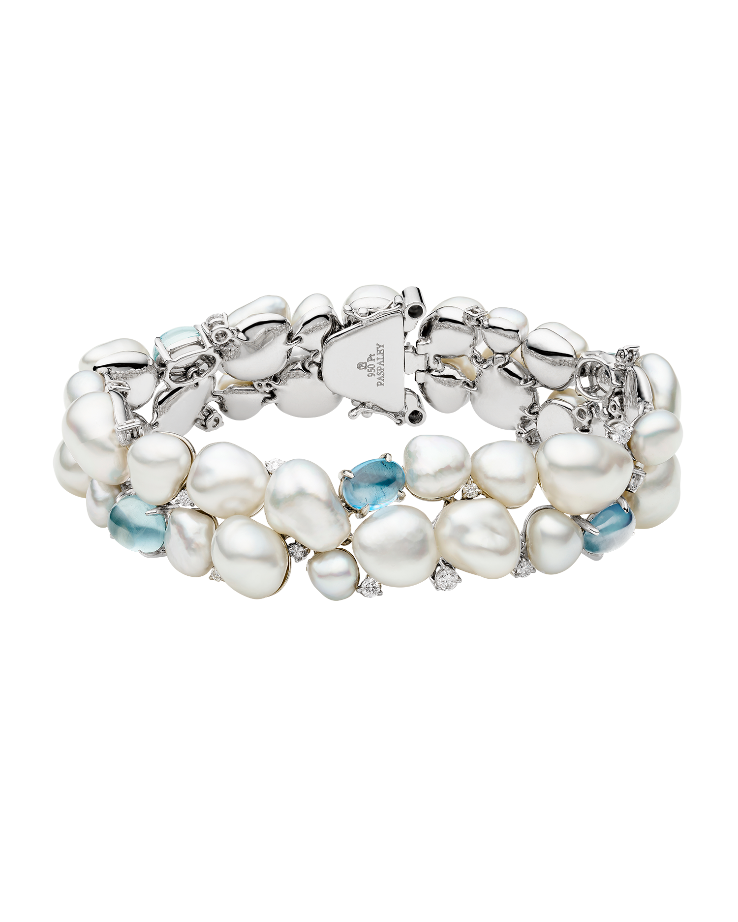 Paspaley-Rockpool-Pebble Pearl Bracelet, 5-11mm Keshi Pearls, Aquamarine, and Platinum U24B01PKQ10