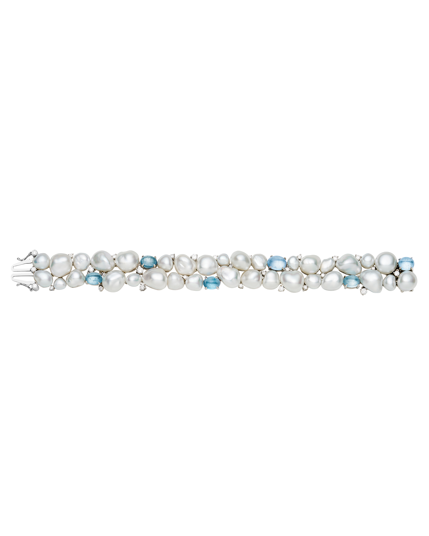 Paspaley-Rockpool-Pebble Pearl Bracelet, 5-11mm Keshi Pearls, Aquamarine, and Platinum U24B01PKQ10