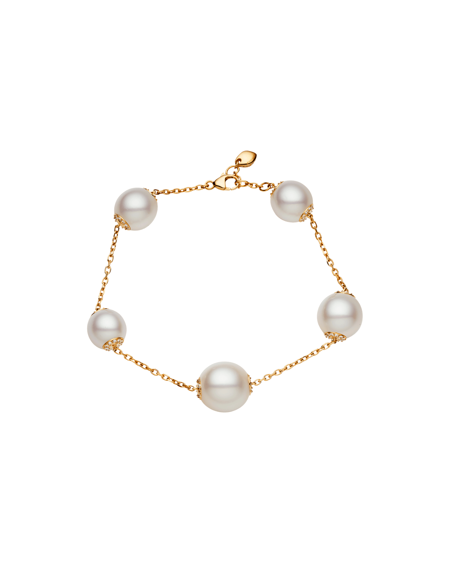 Diamond Touchstone Pearl Bracelet | 10-12mm Oval Pearls, Diamonds, and Yellow Gold 1