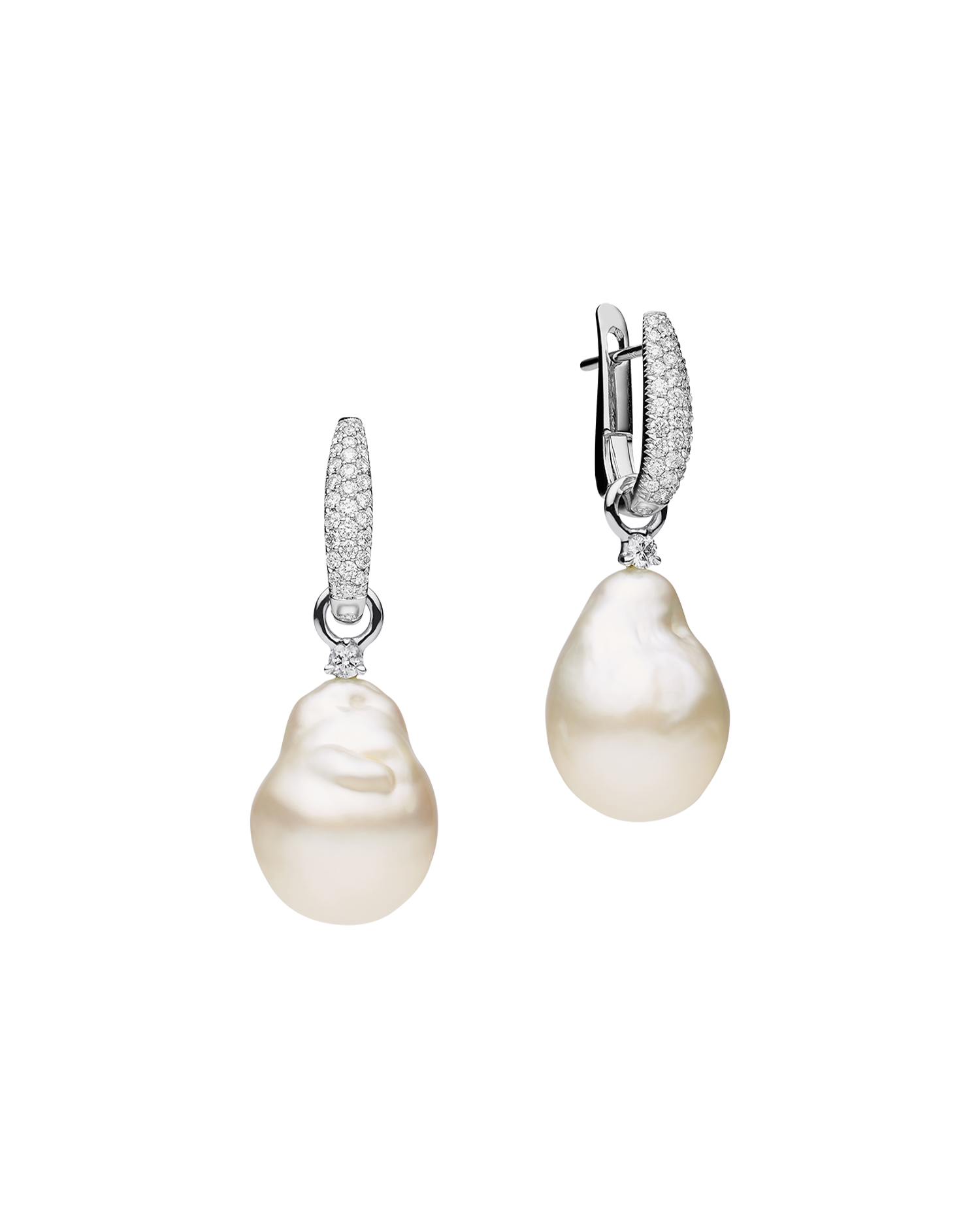 Pave Diamond Pearls My Way Earrings in white gold 12mm baroque DWPQ12C16E06W C16E06W + C16AE06WPQ12