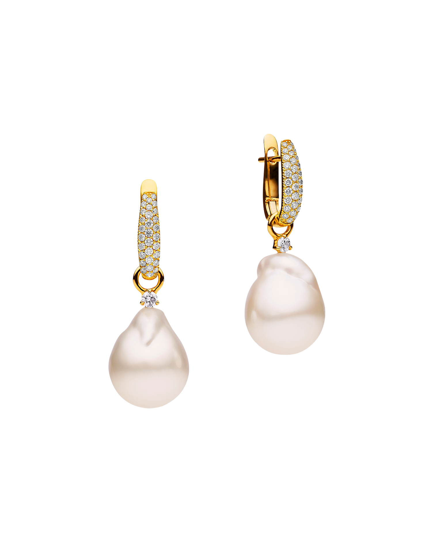 Pave Diamond Pearls My Way Earrings in yellow gold 12mm baroque DYPQ12C16E06Y C16E06Y + C16AE06YPQ12