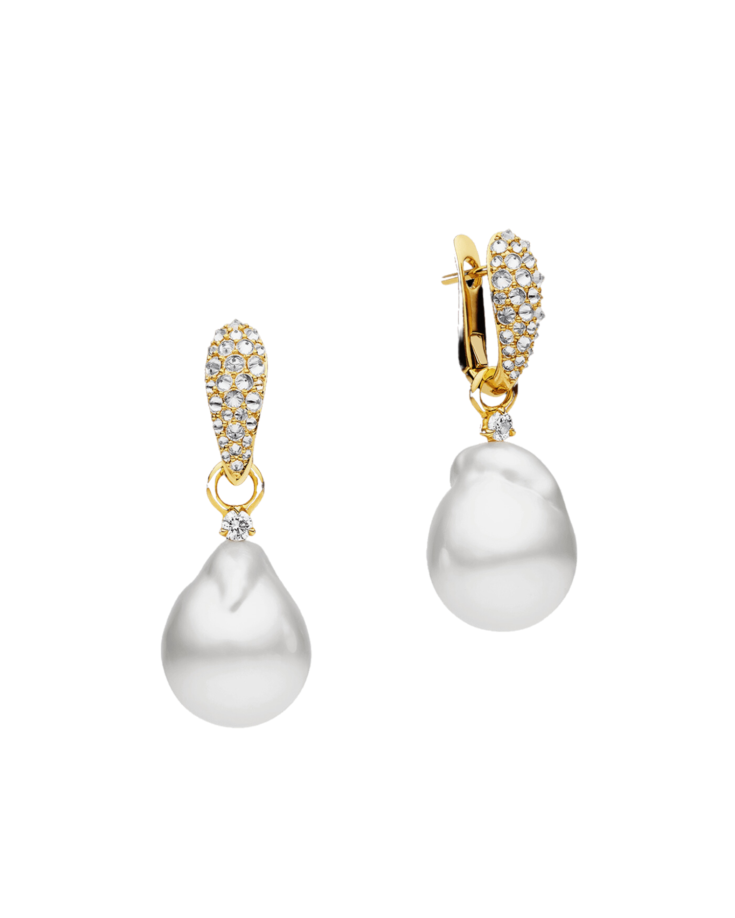 Diamond Touchstone Pearls My Way Earrings | 12mm Baroque Pearls, Diamonds, and Yellow Gold 1