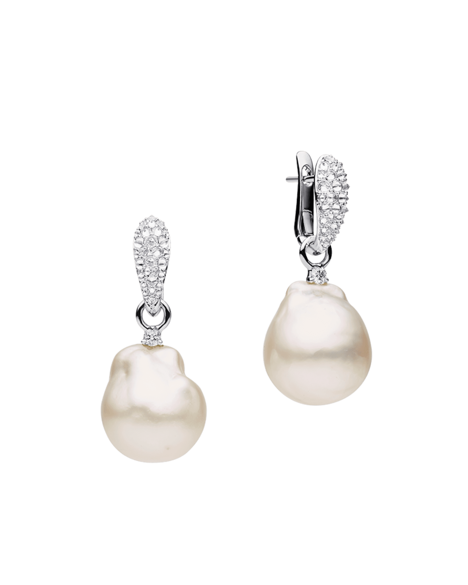Diamond Touchstone Pearls My Way Earrings 14mm Baroque Pearls, Diamo