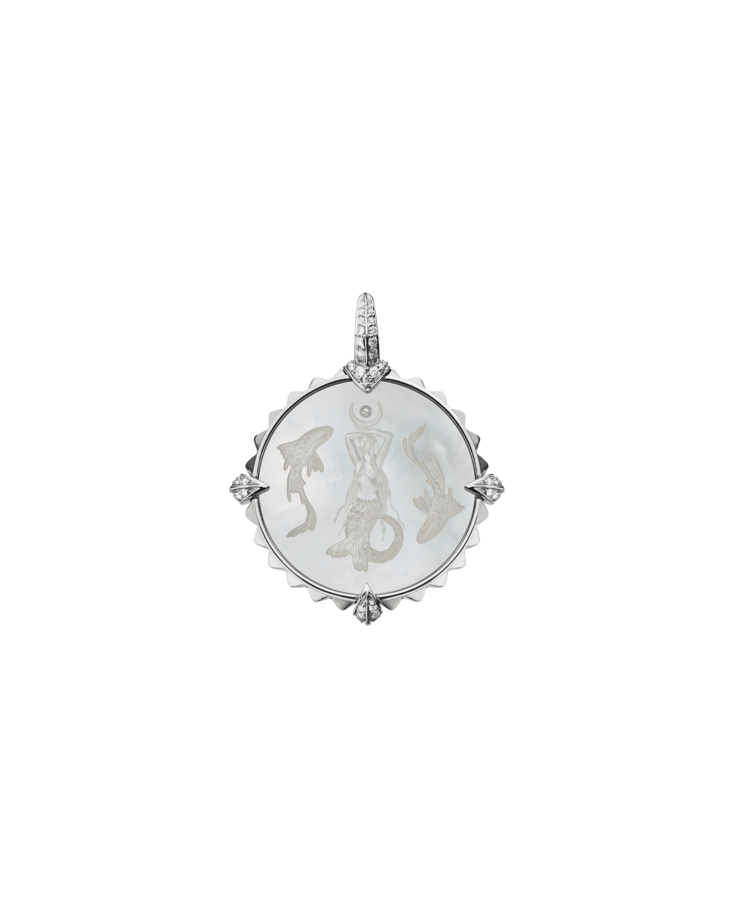 Pisces Coin Charm | Mother of Pearl, Diamonds, and White Gold 1