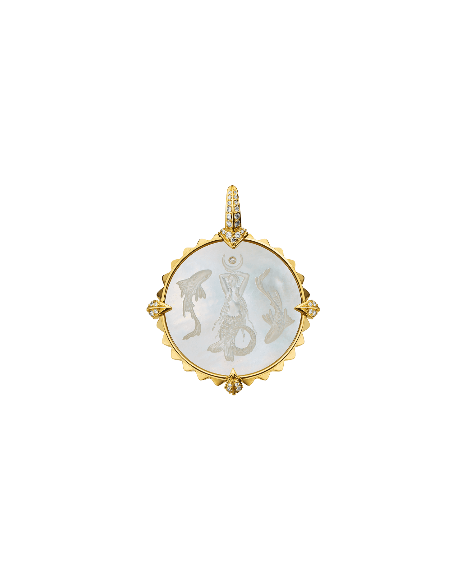Pisces Coin Charm | Mother of Pearl, Diamonds, and Yellow Gold 1